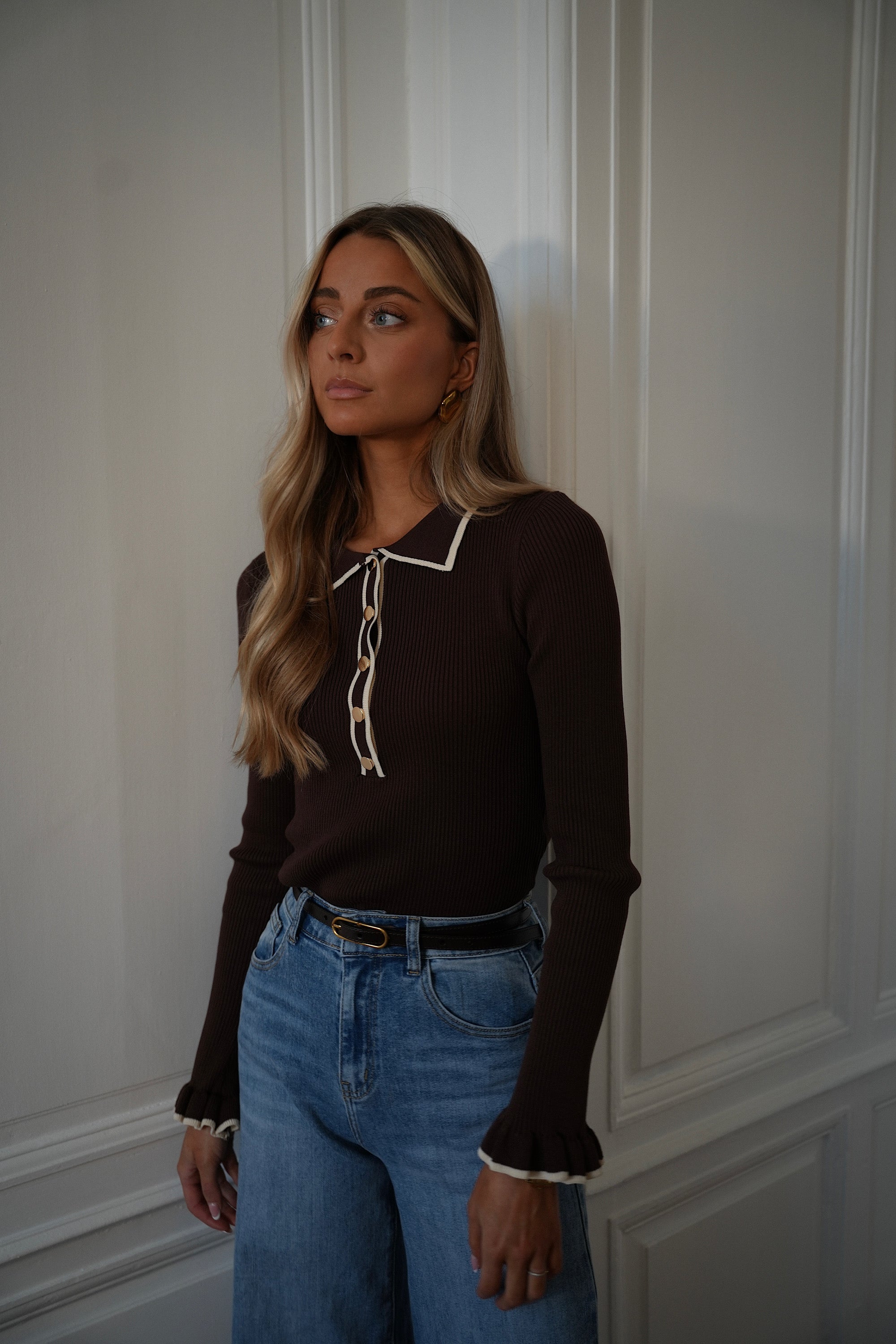 Arty chocolat - Pull boutonné