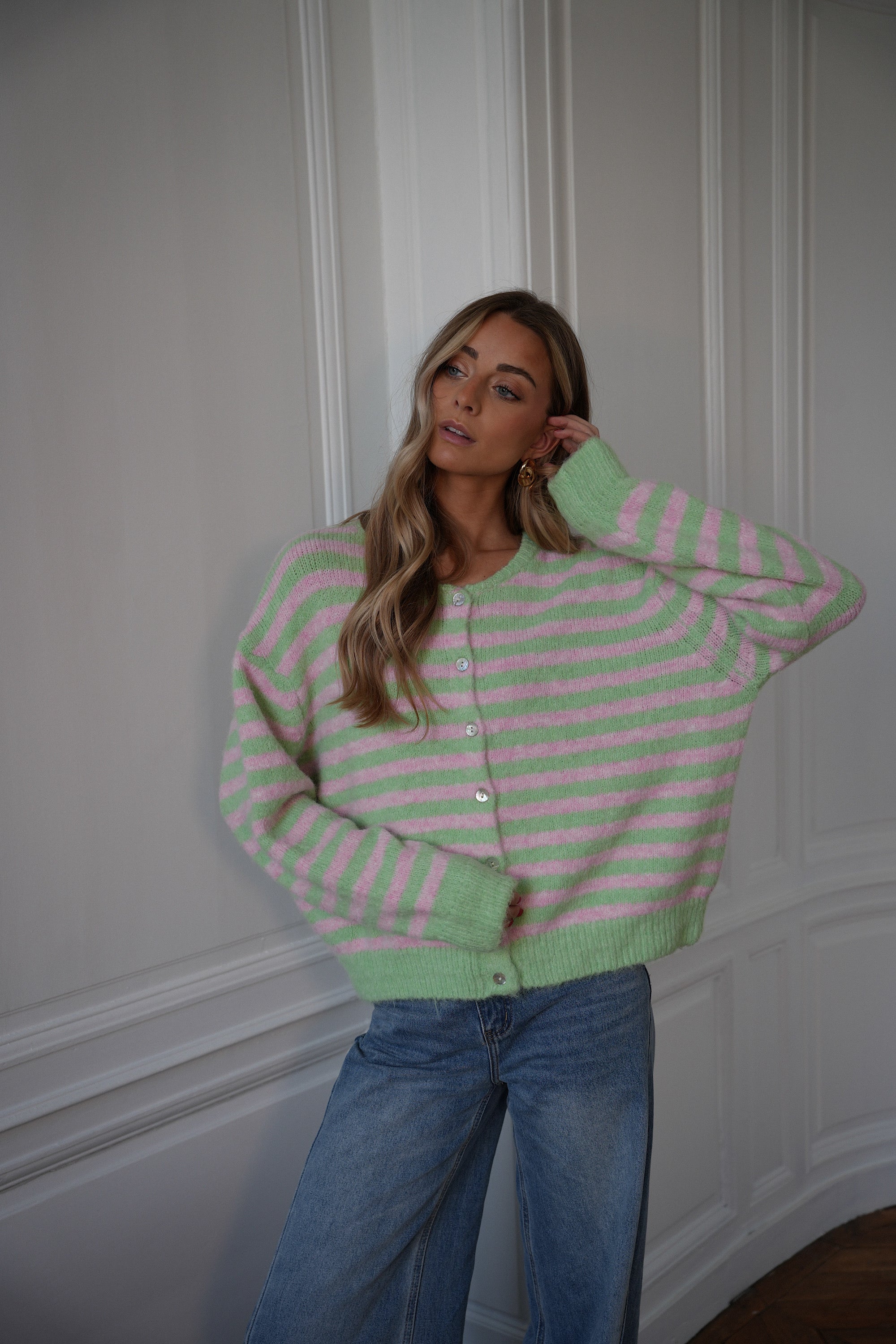 Fany vert/rose - Gilet rayé