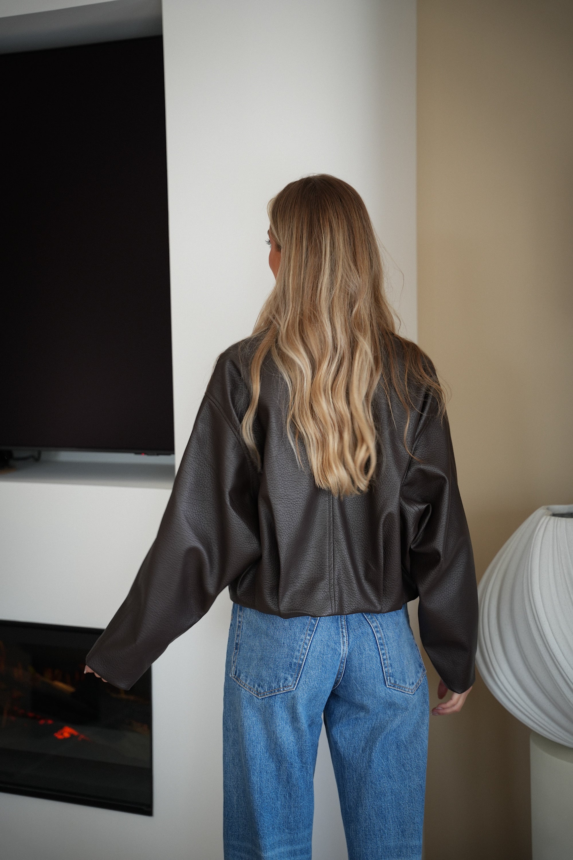 Rachelle chocolat - Veste en similicuir