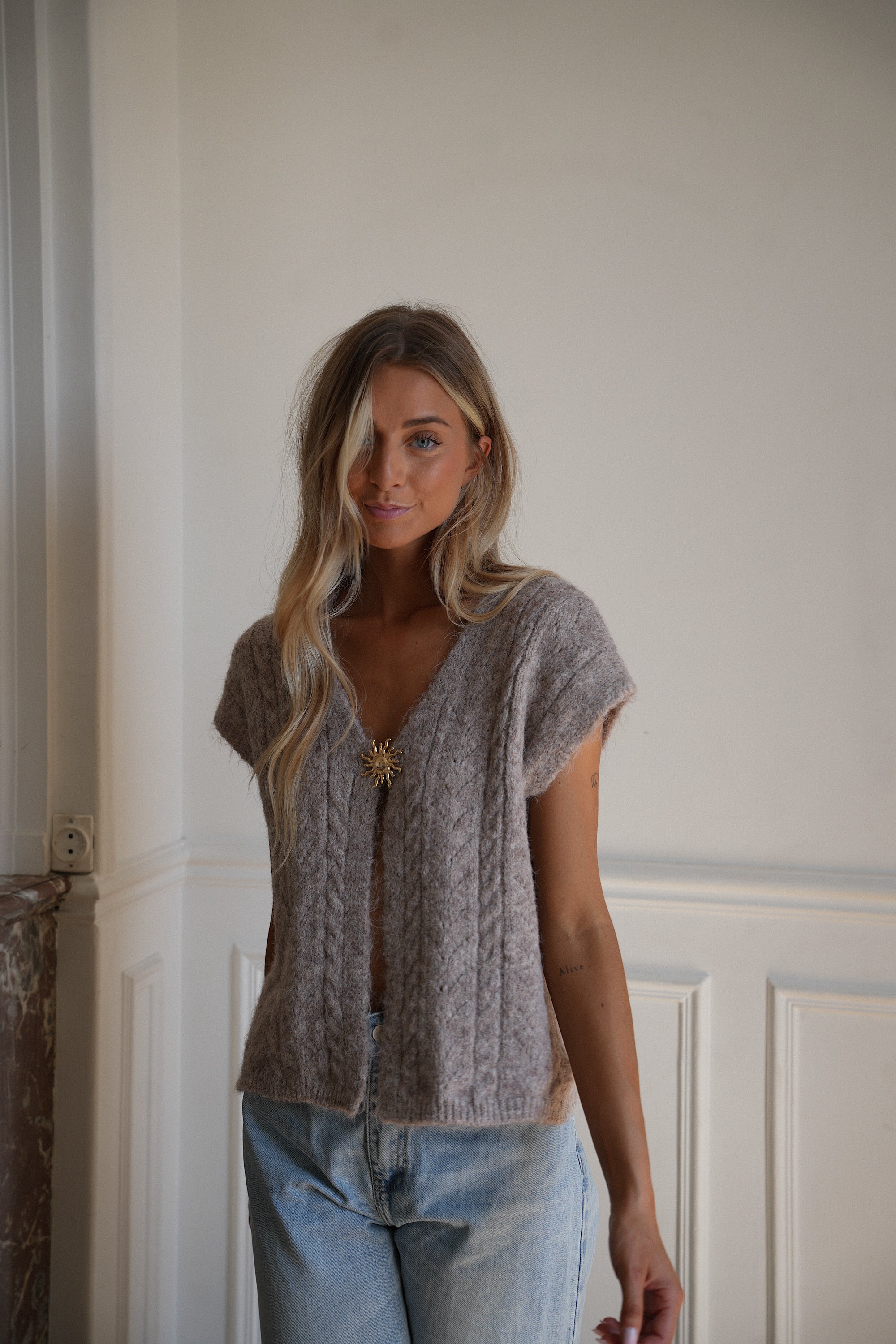 Morgane taupe - Gilet sans manches