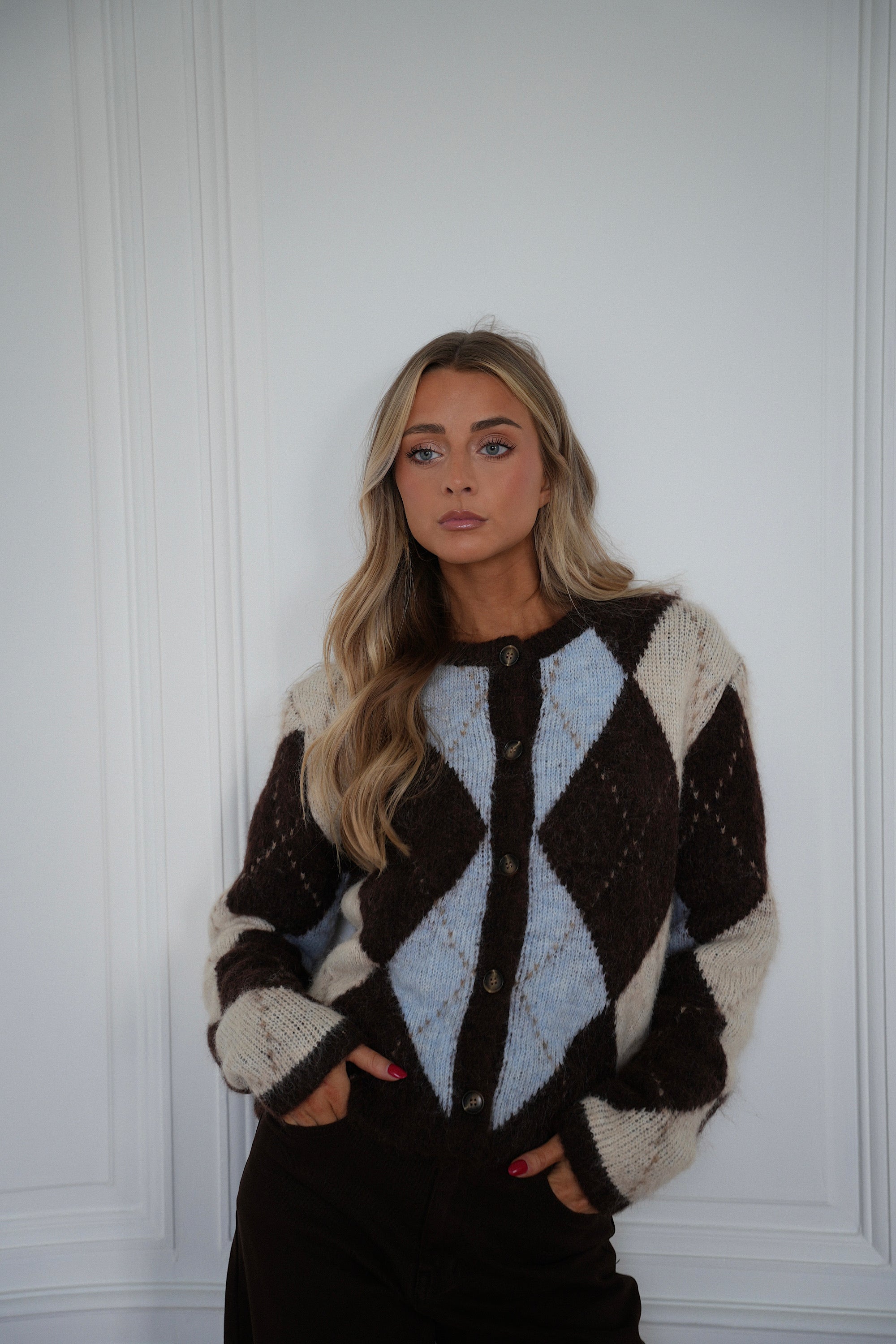 Elma chocolat/bleu - Gilet losanges