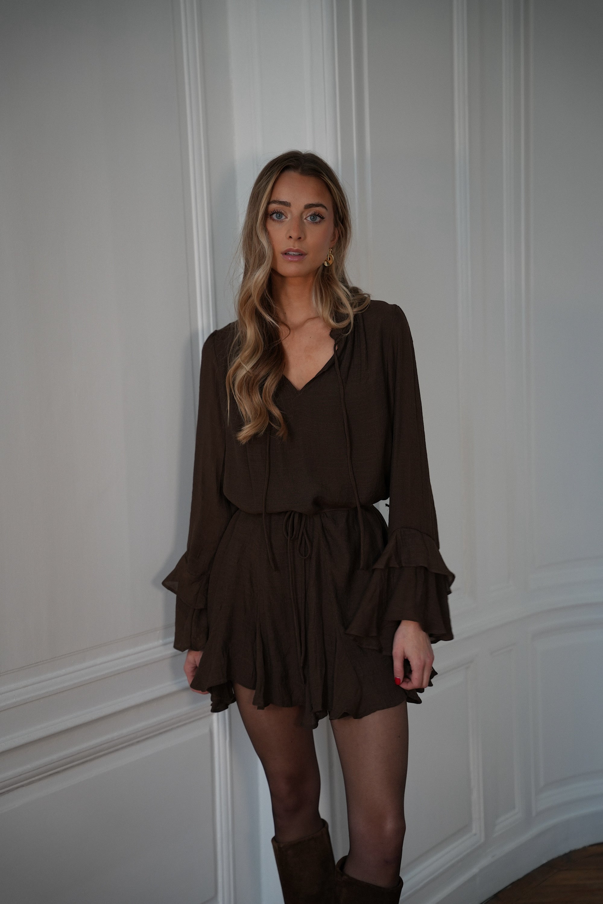 Edda chocolat - Robe volantée