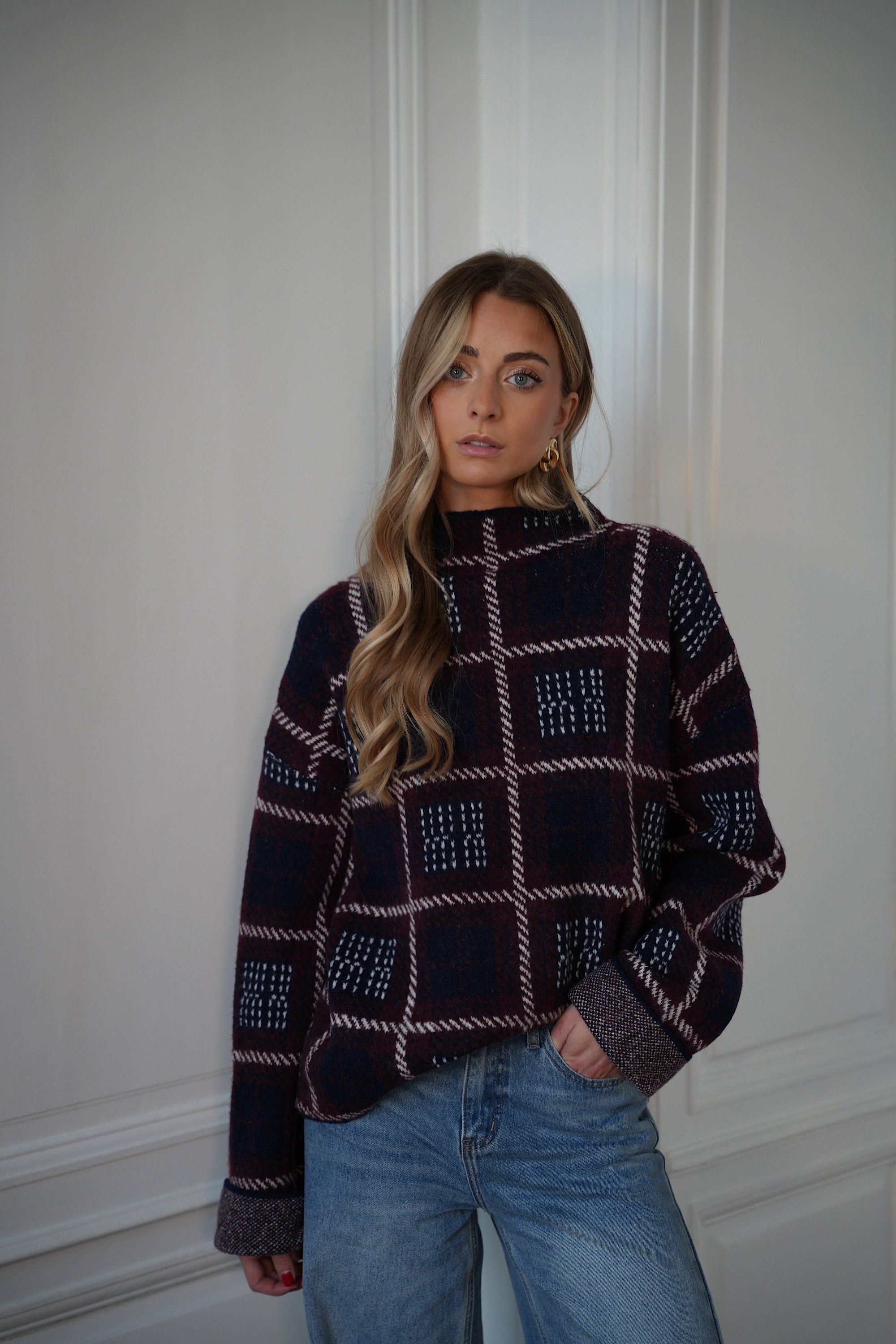Nala marine - Pull à carreaux
