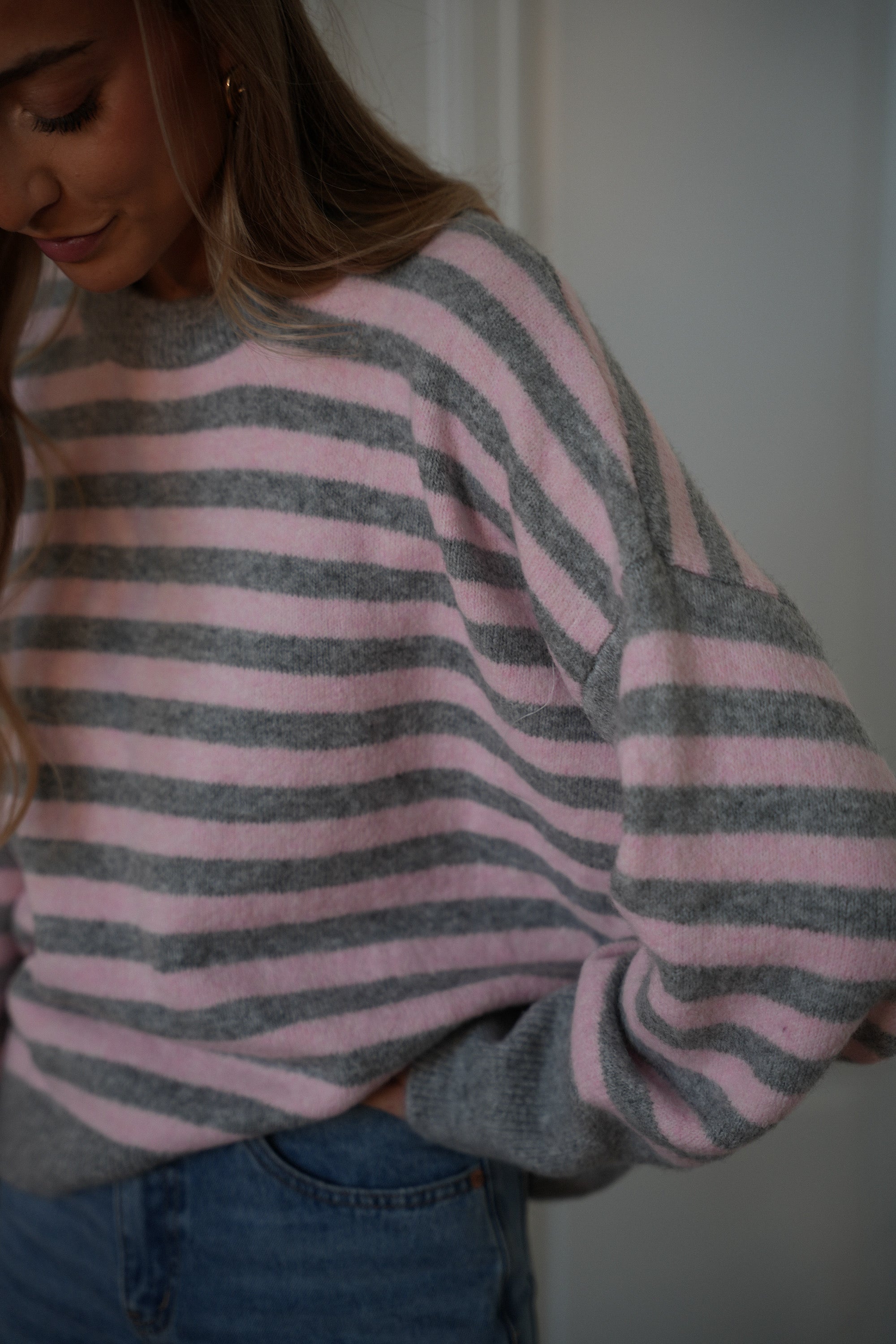 Ariane gris/rose - Pull rayé