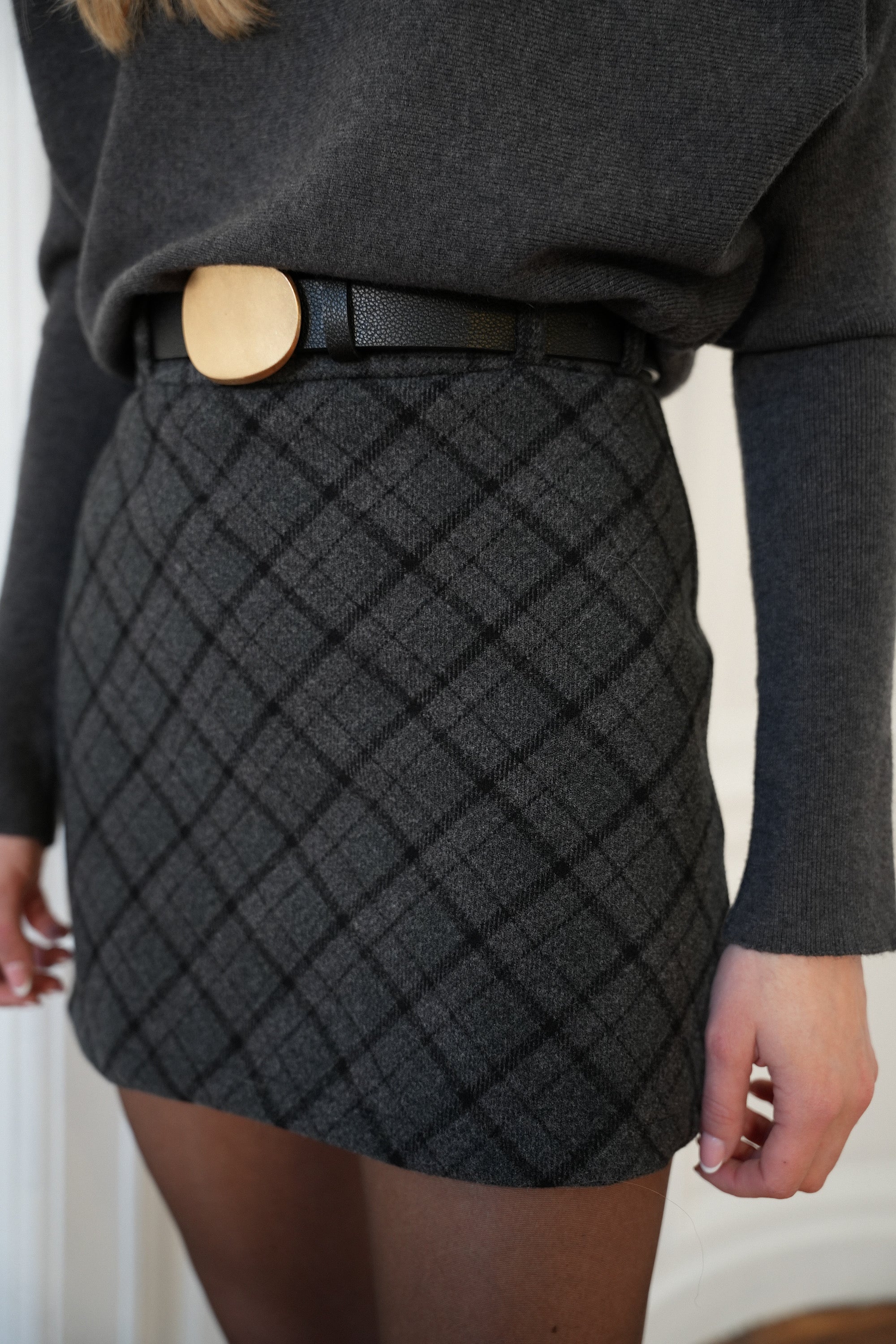 Paola grise - Jupe-short à carreaux