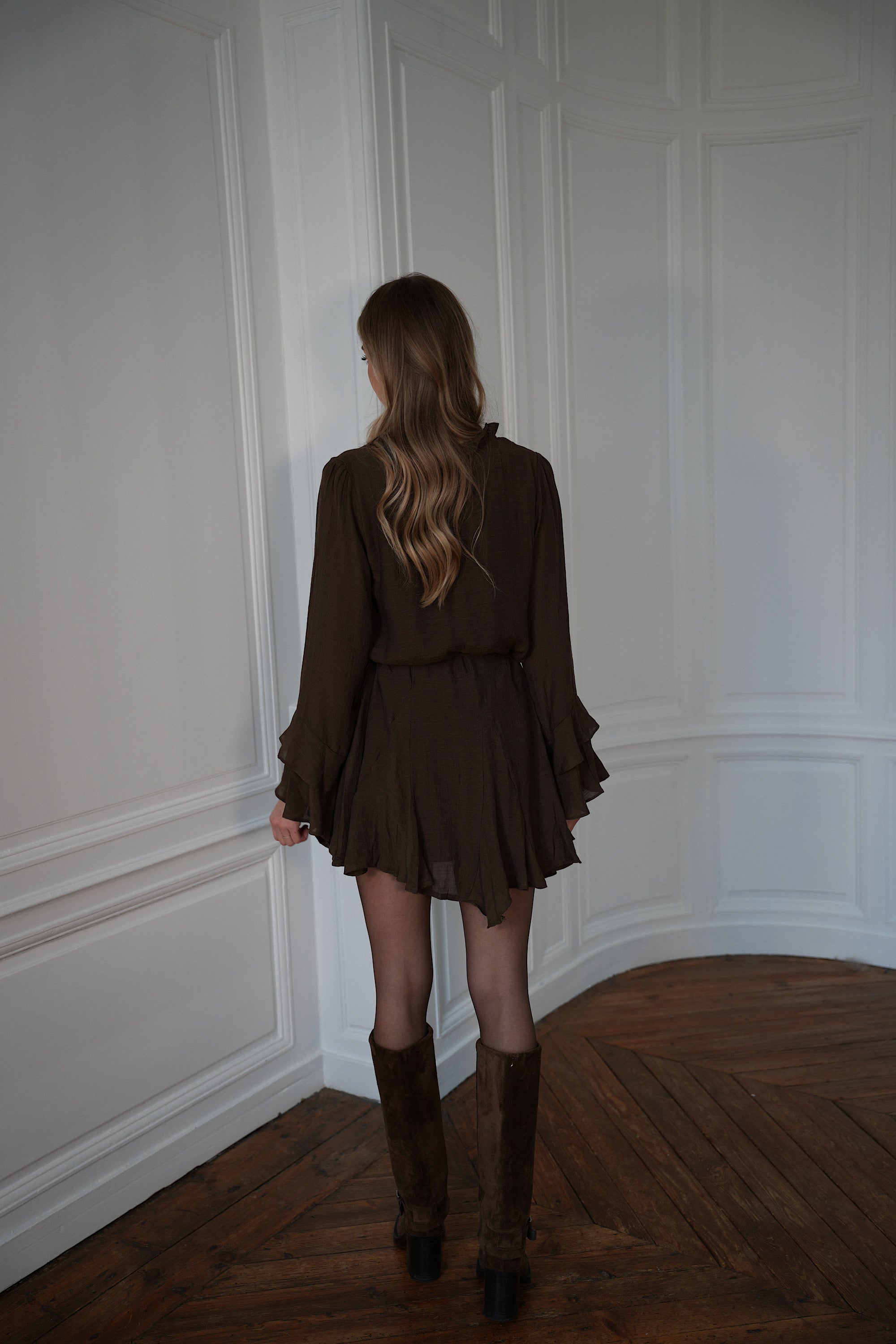 Edda chocolat - Robe volantée