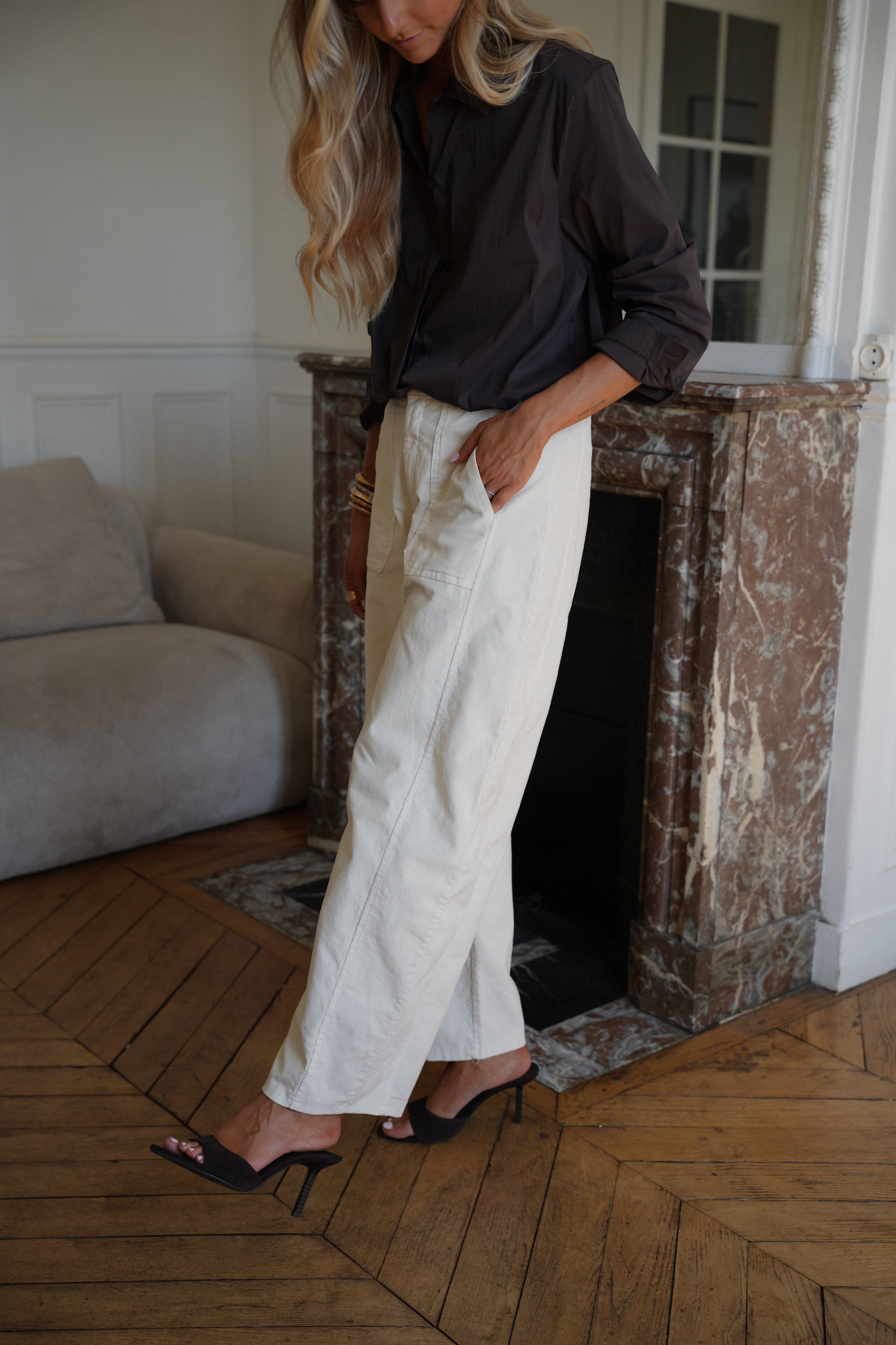 Elly crème - Pantalon velours