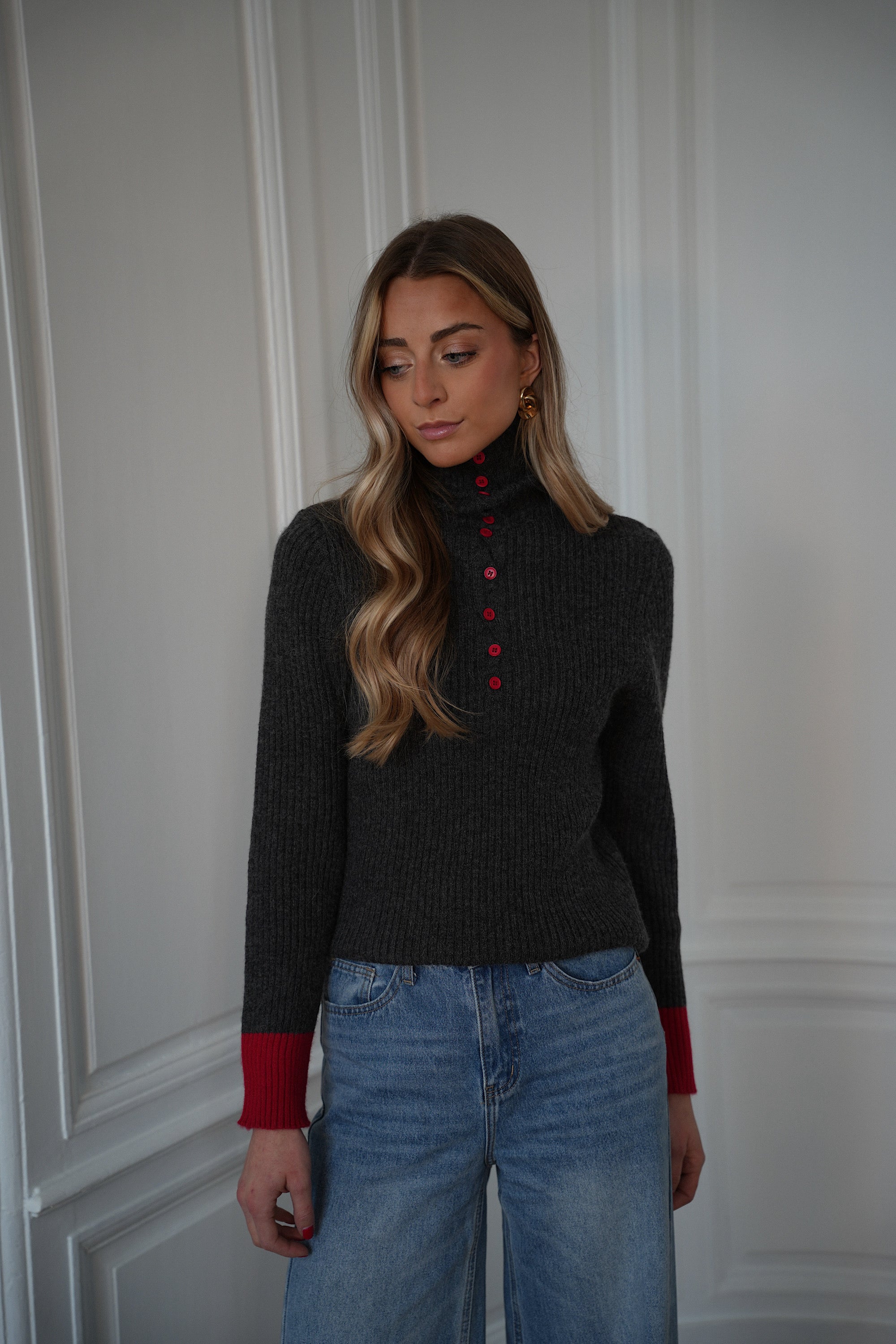 Selena gris - Pull bicolore