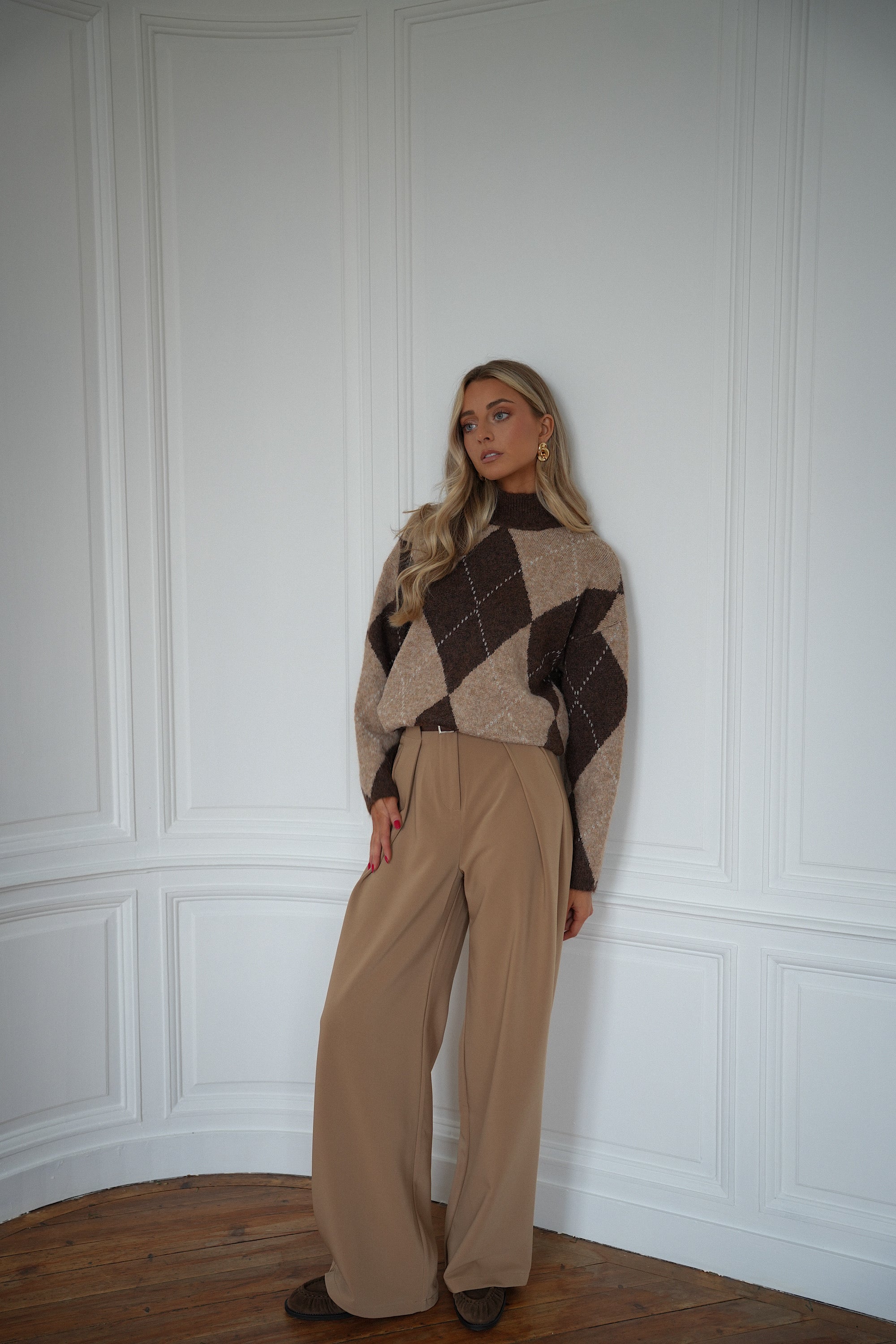 Sabrina chocolat - Pull losanges