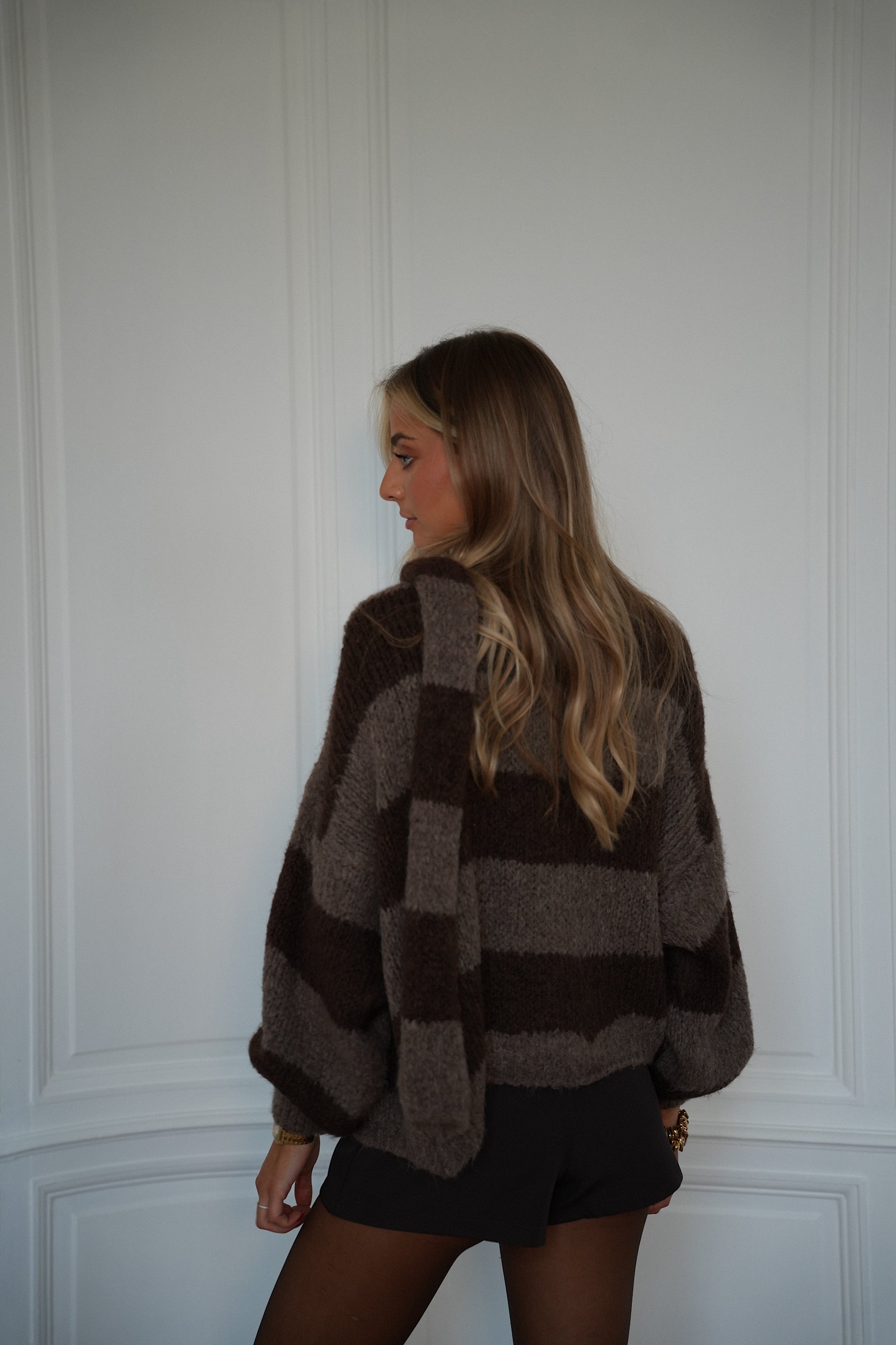 Jasmin chocolat - Gilet écharpe rayé