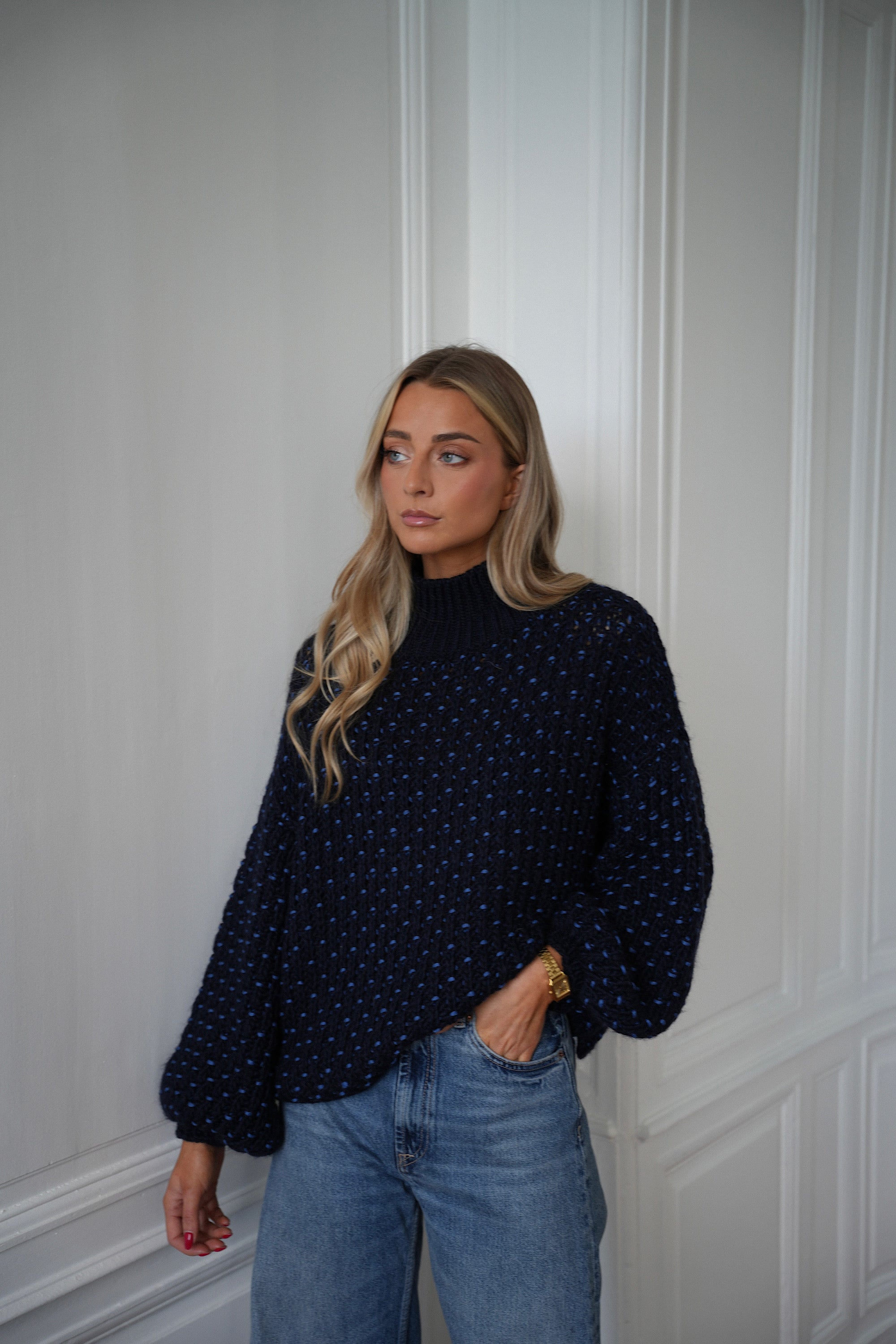 Miky bleu - Pull col montant