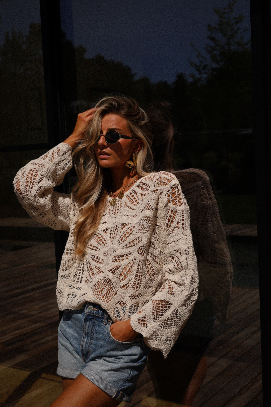 Lyne beige - Blouse crochet