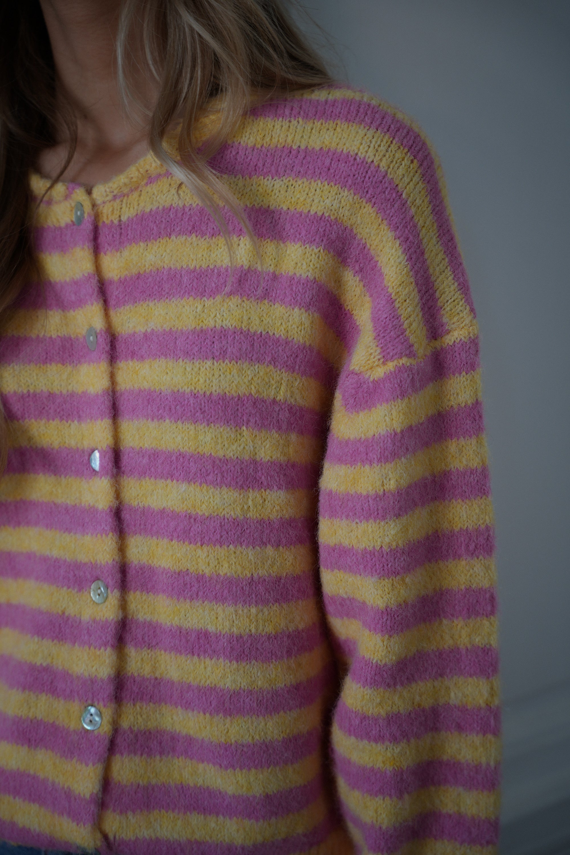 Fany rose/jaune - Gilet rayé