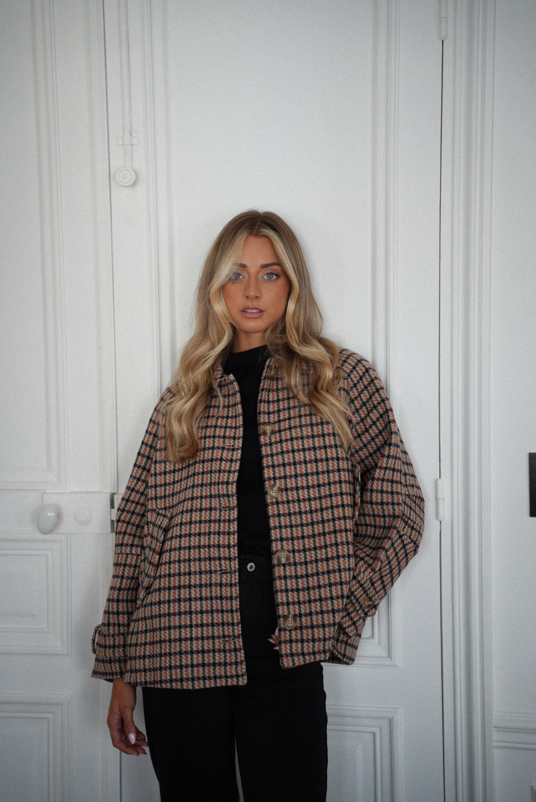 Lore beige - Manteau à carreaux