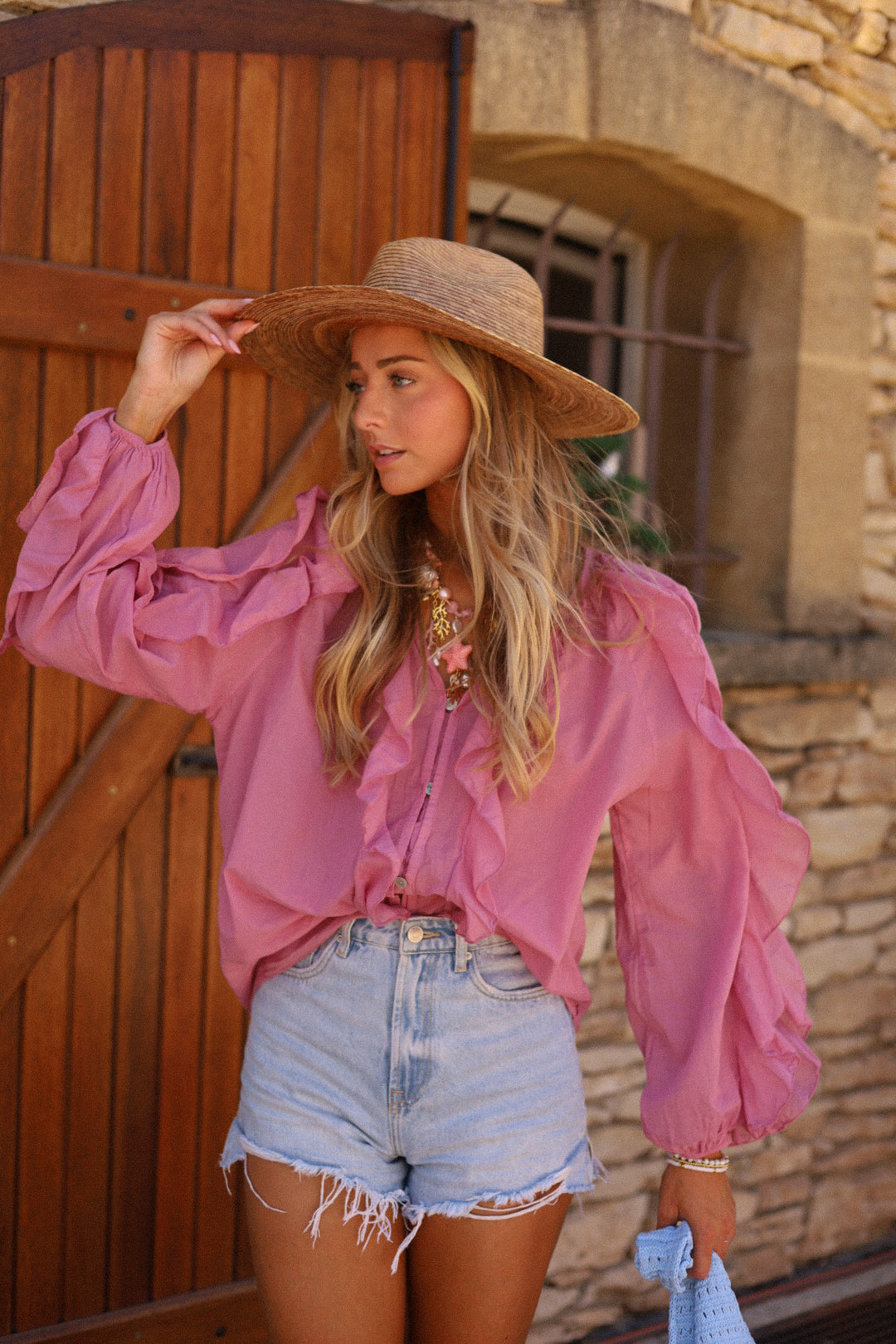 Talys rose - Blouse volantée