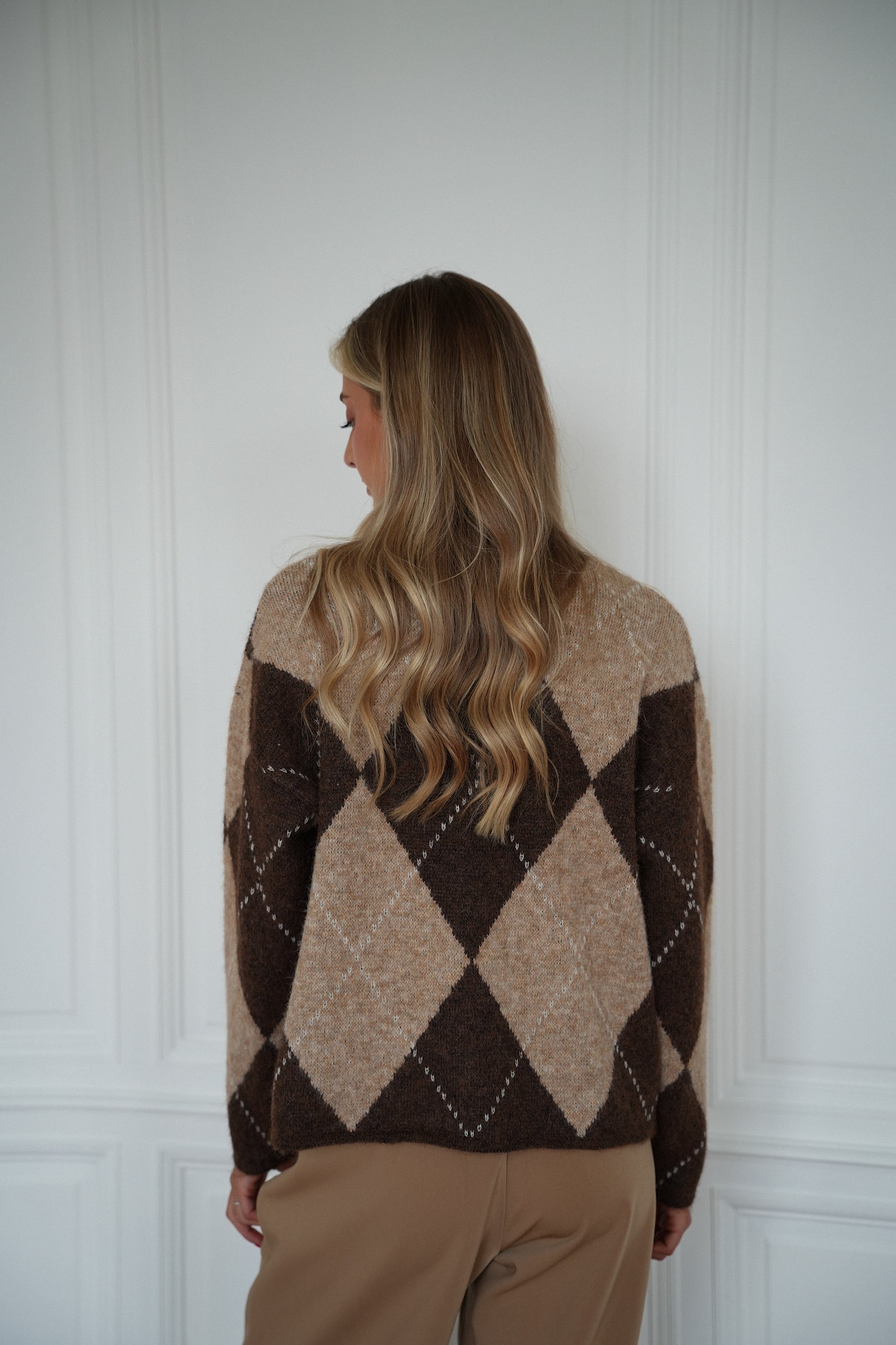 Sabrina chocolat - Pull losanges