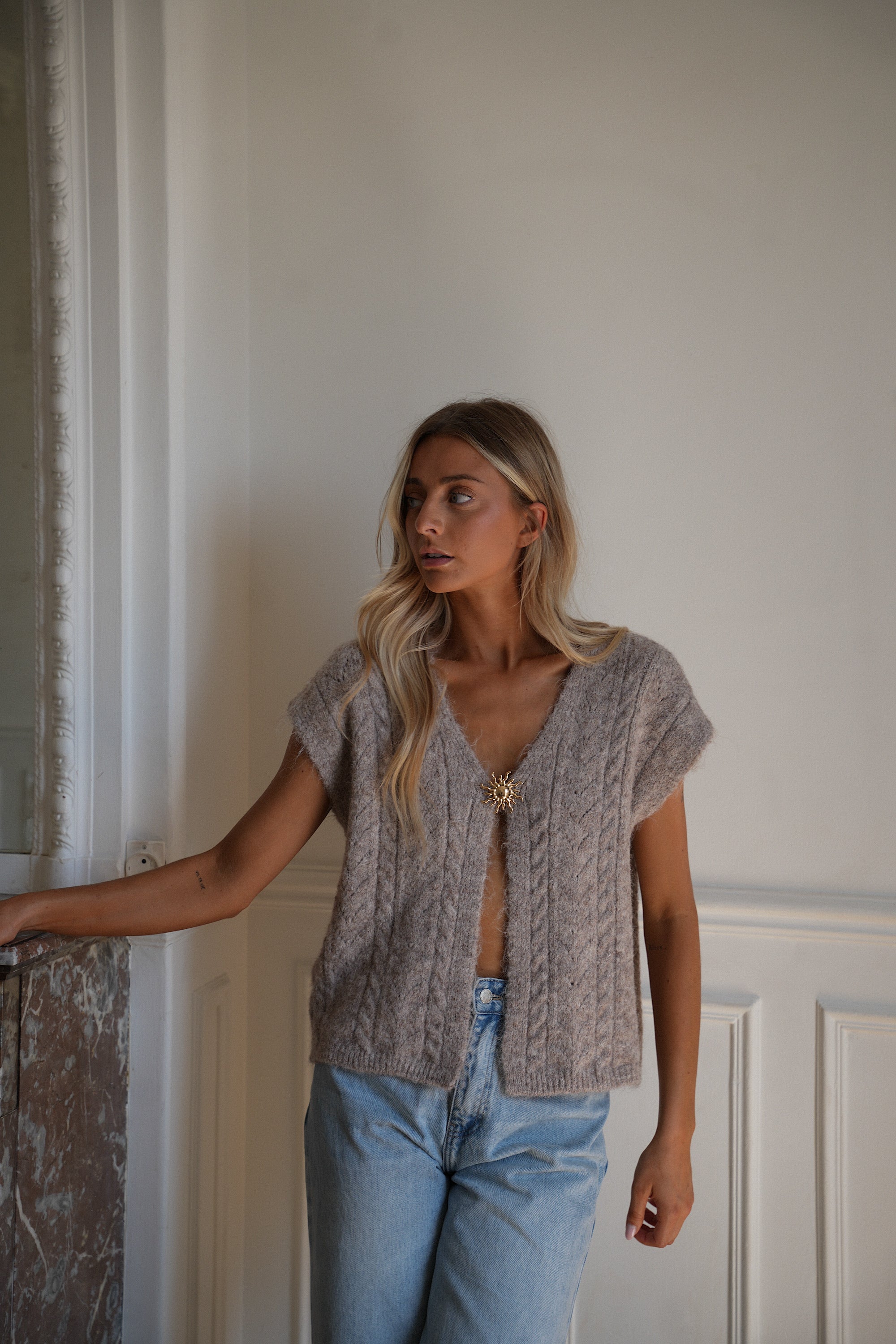 Morgane taupe - Gilet sans manches