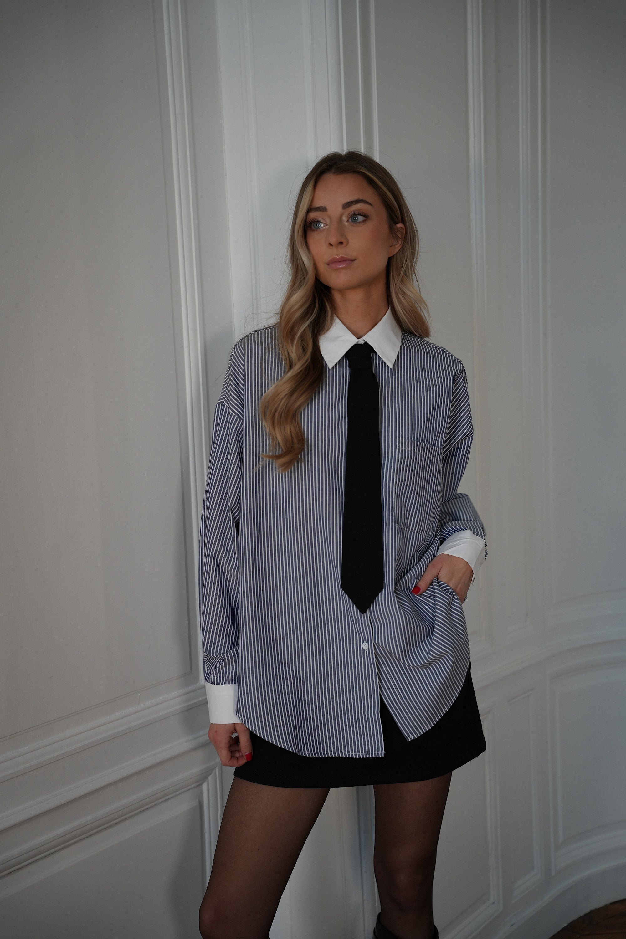 Mary bleue - Chemise cravate