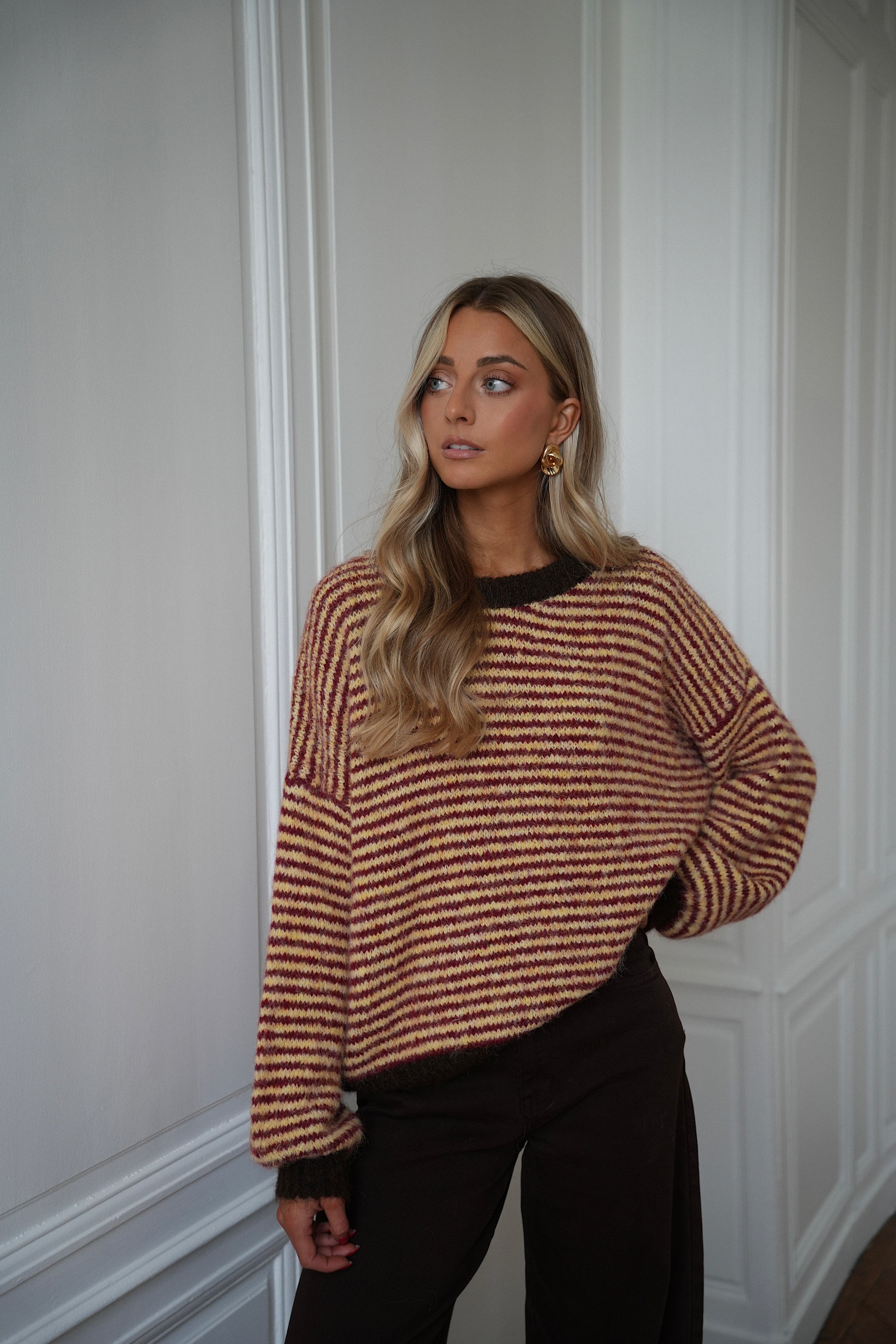 Bonny jaune/chocolat - Pull rayé