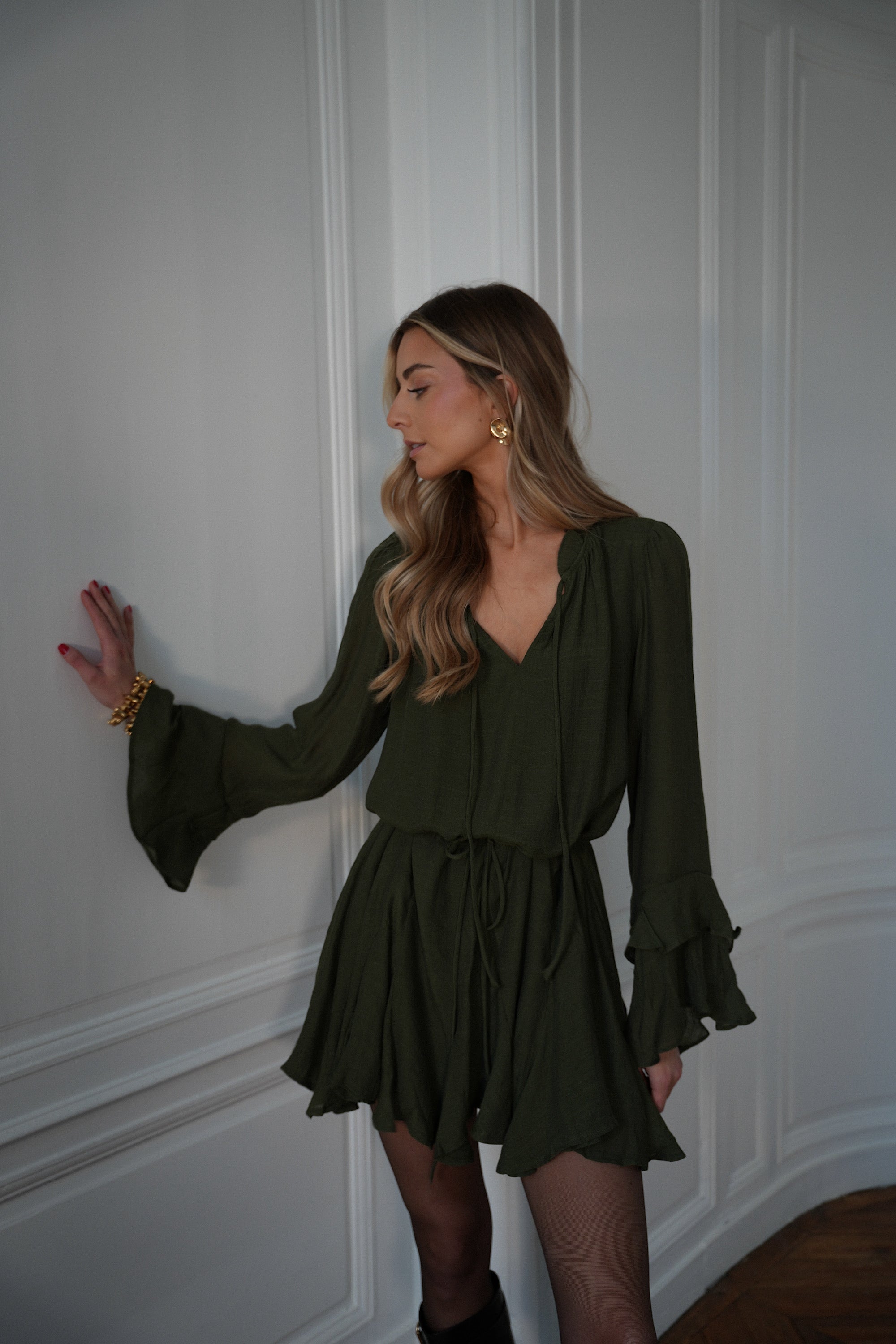 Edda kaki - Robe volantée