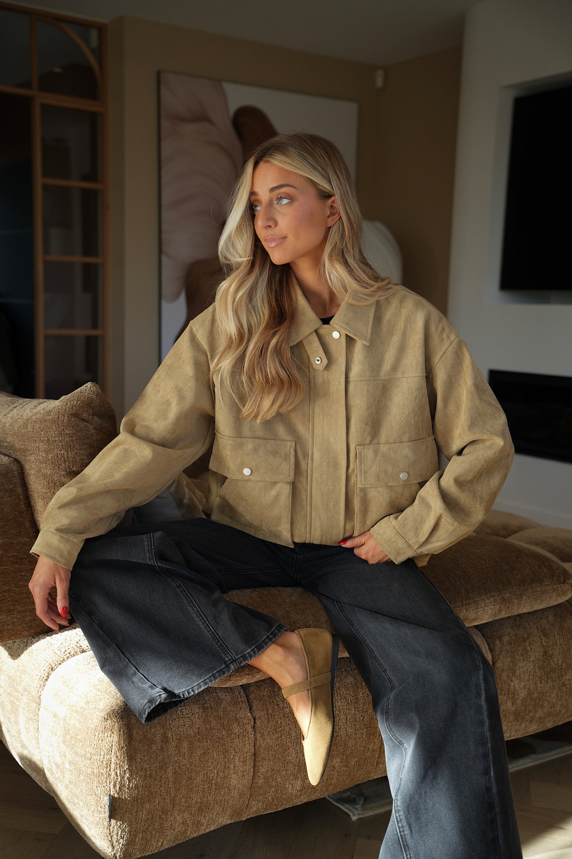 Rebeca beige - Veste suédée