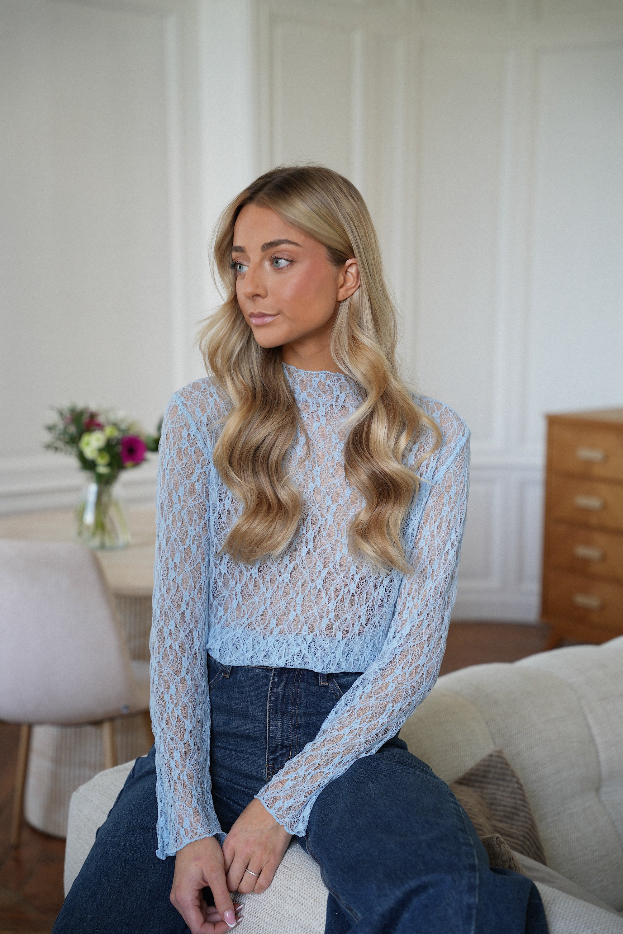 Poleen bleue - Blouse dentelle