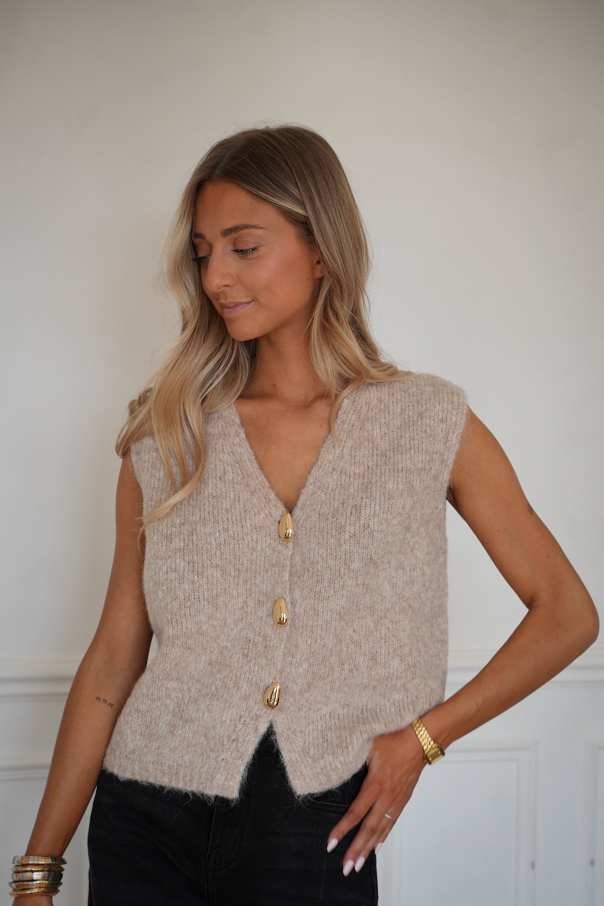 Camille beige - Gilet sans manches
