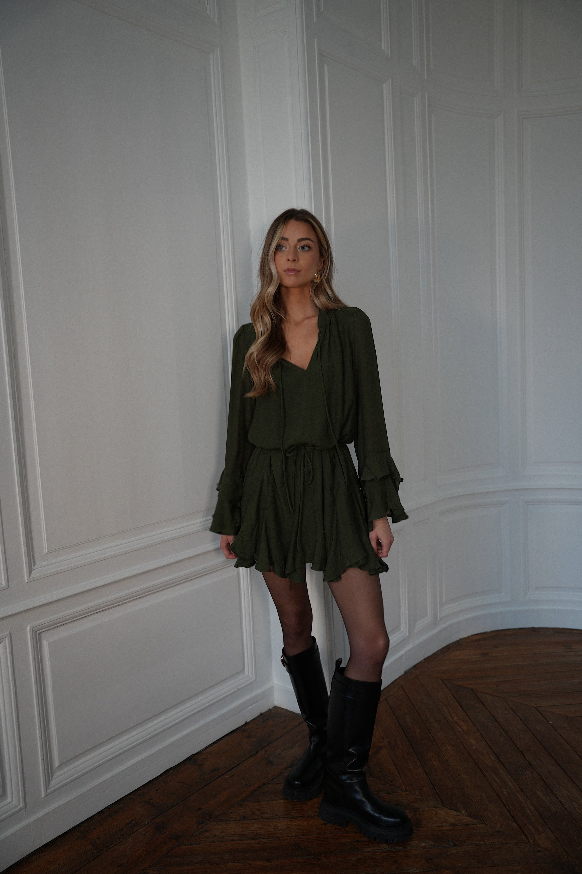 Edda kaki - Robe volantée