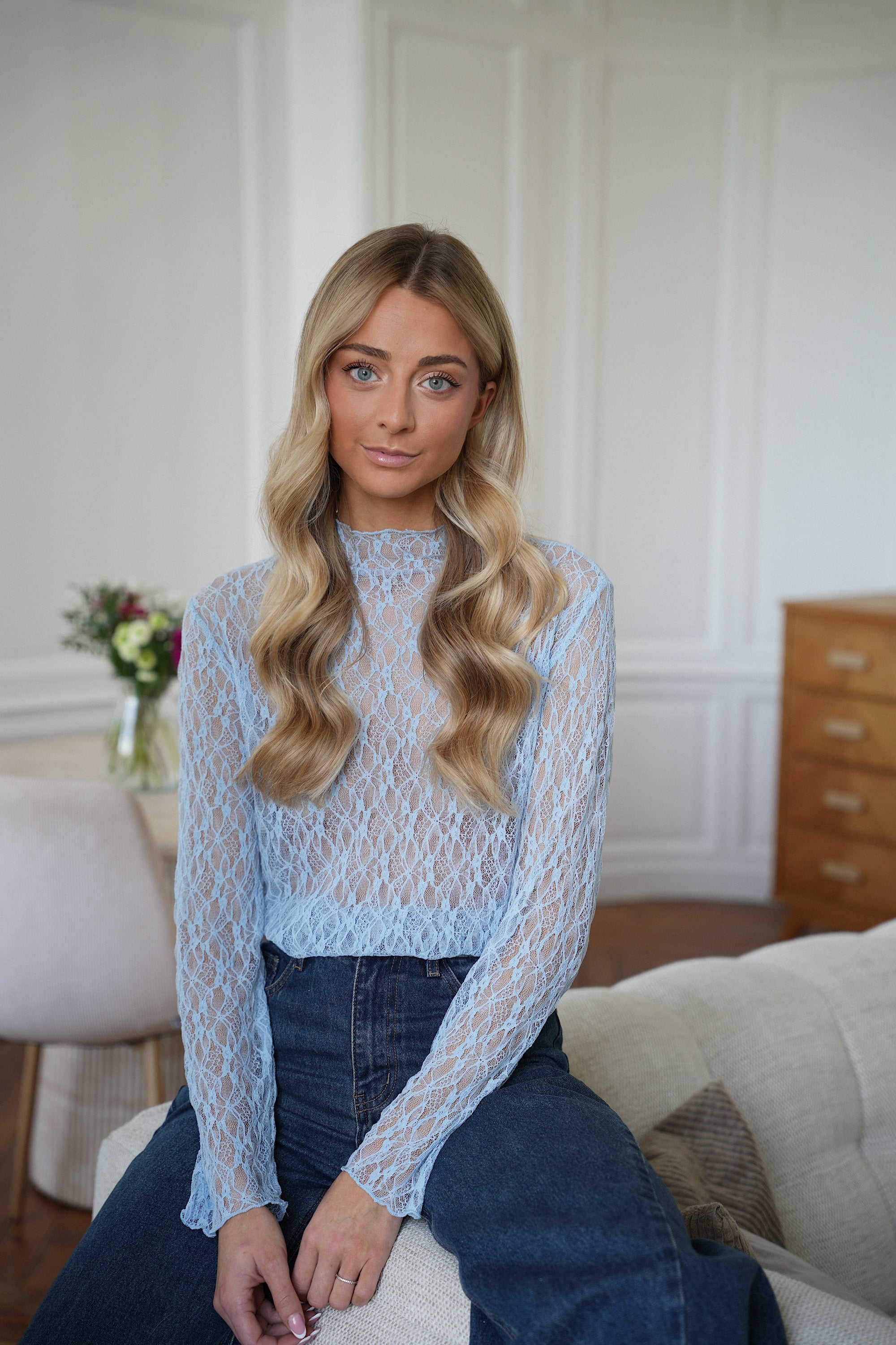 Poleen bleue - Blouse dentelle