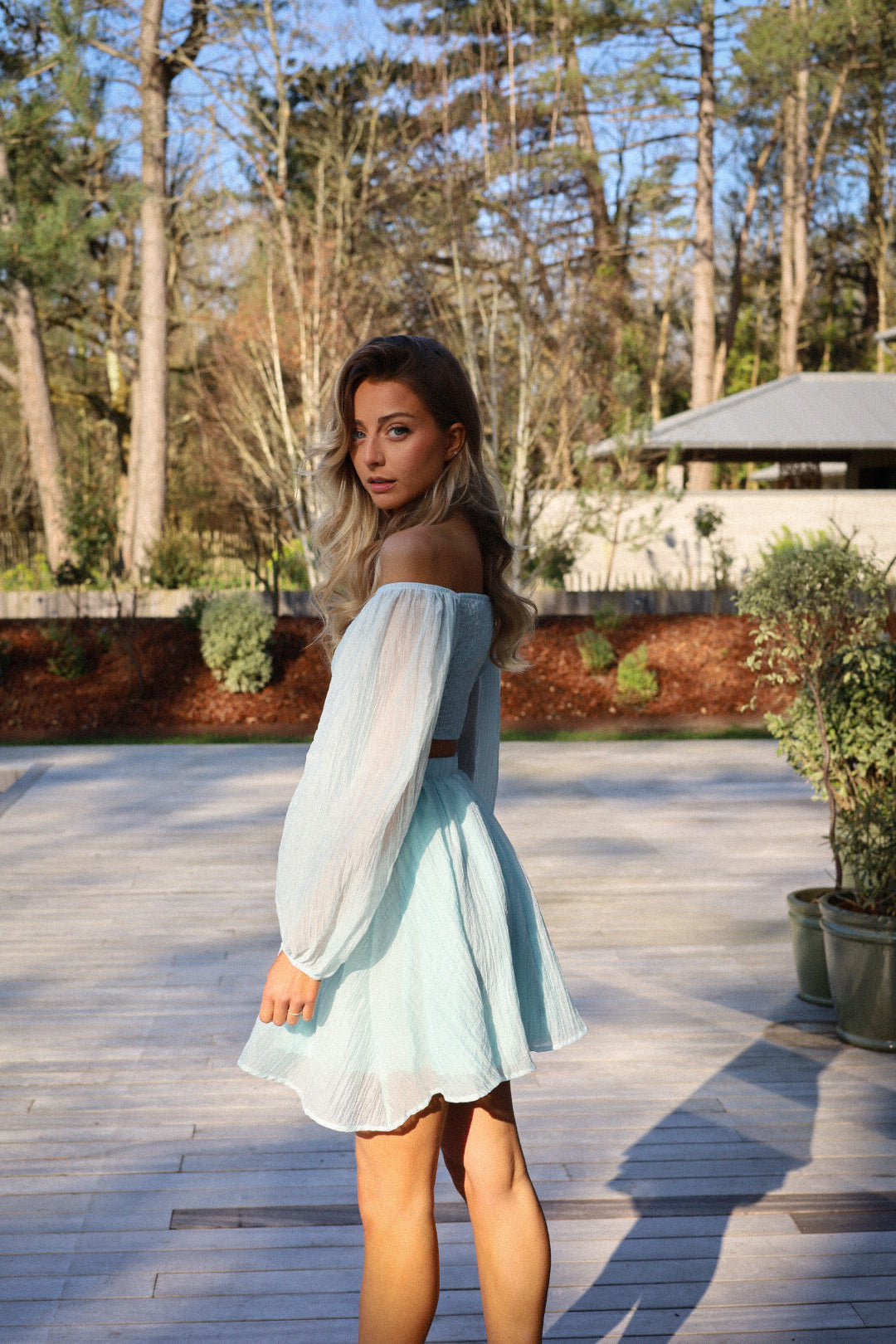 Mina bleue - Robe bardot