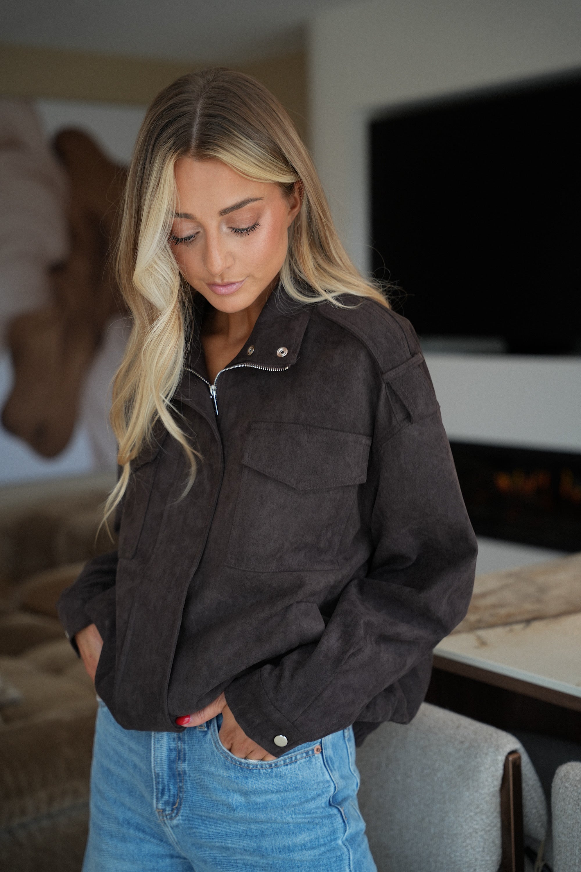 Maylan chocolat - Veste suédée