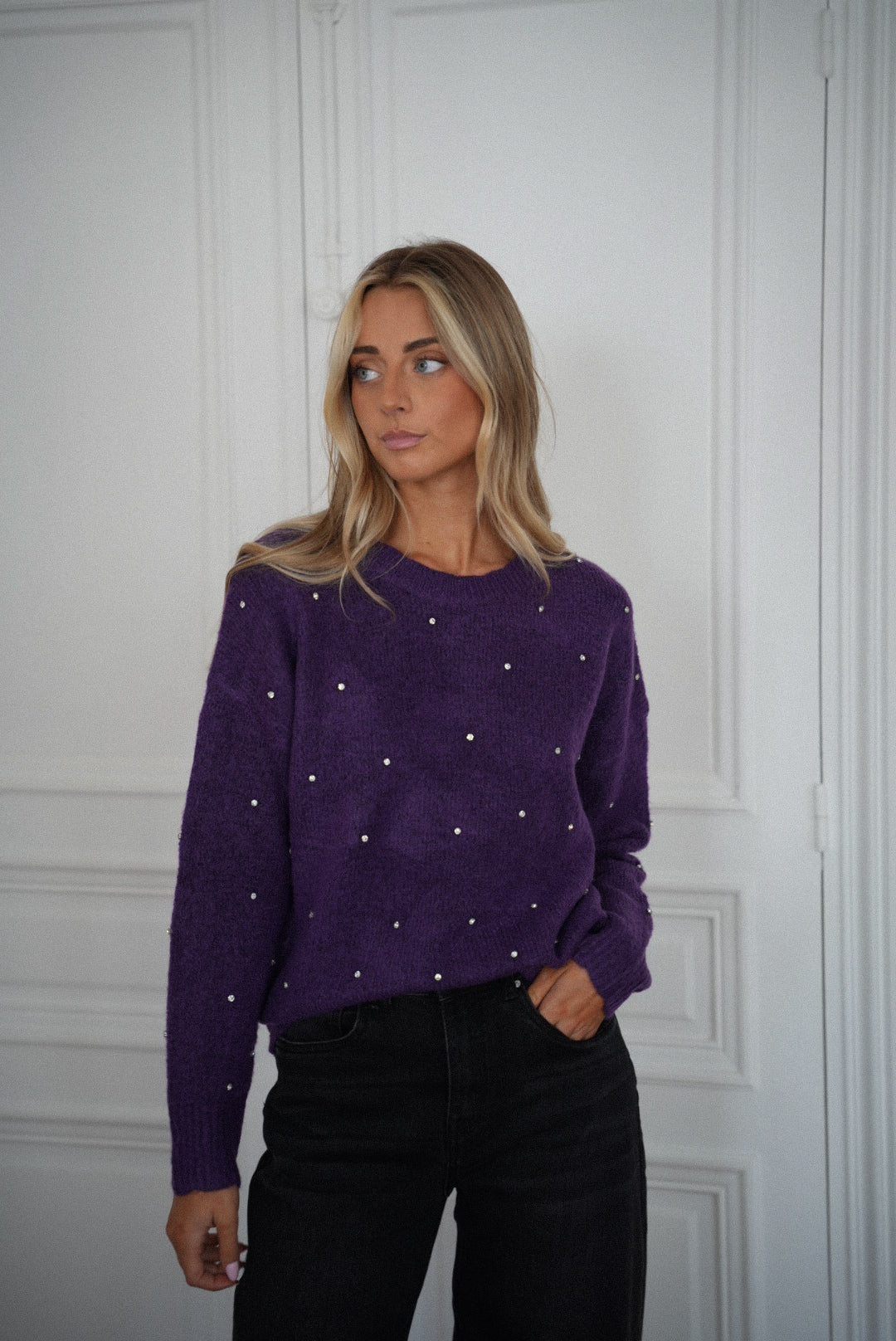 Mathilde violet - Pull à strass