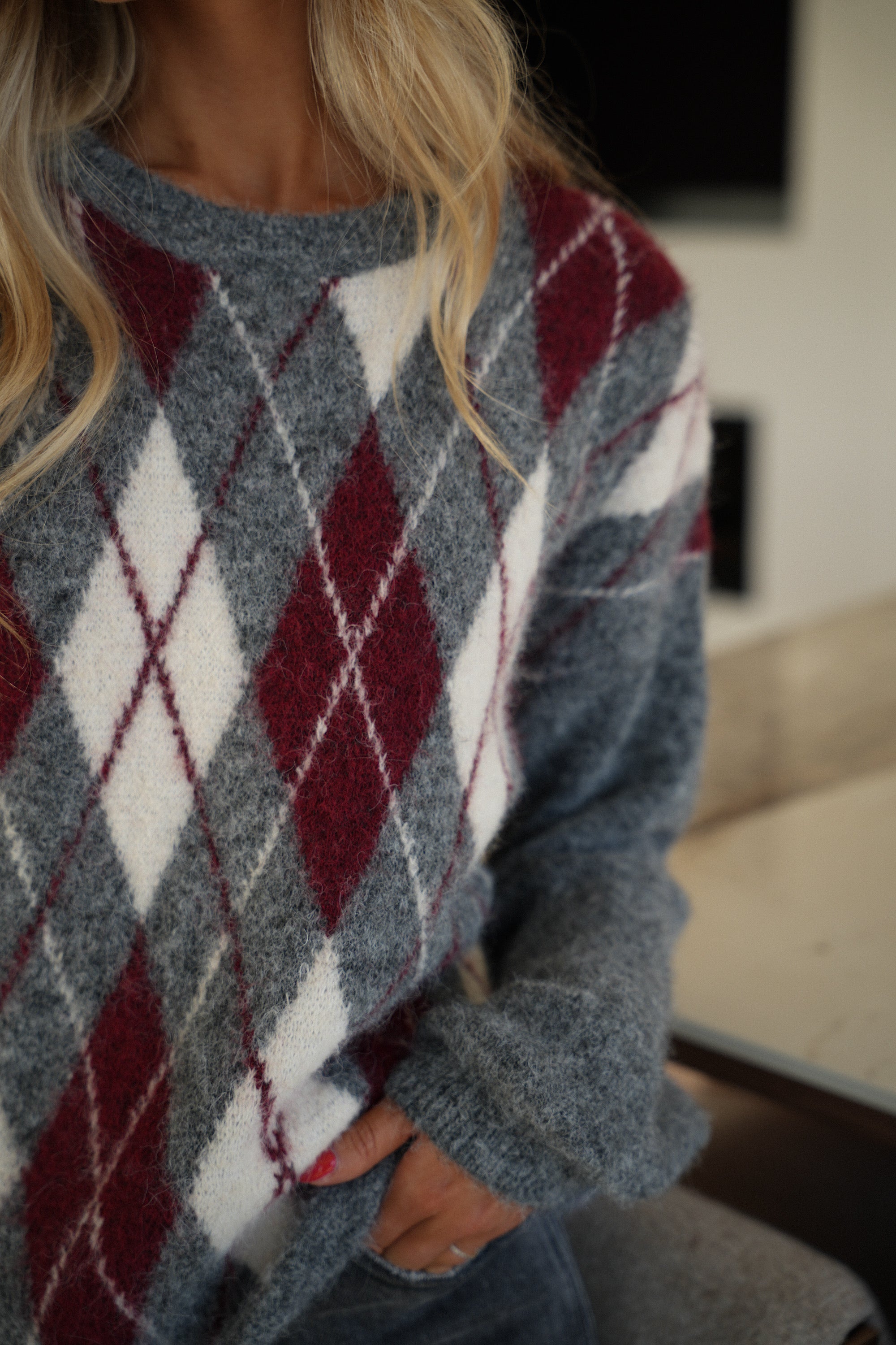 Ortense gris - Pull losanges