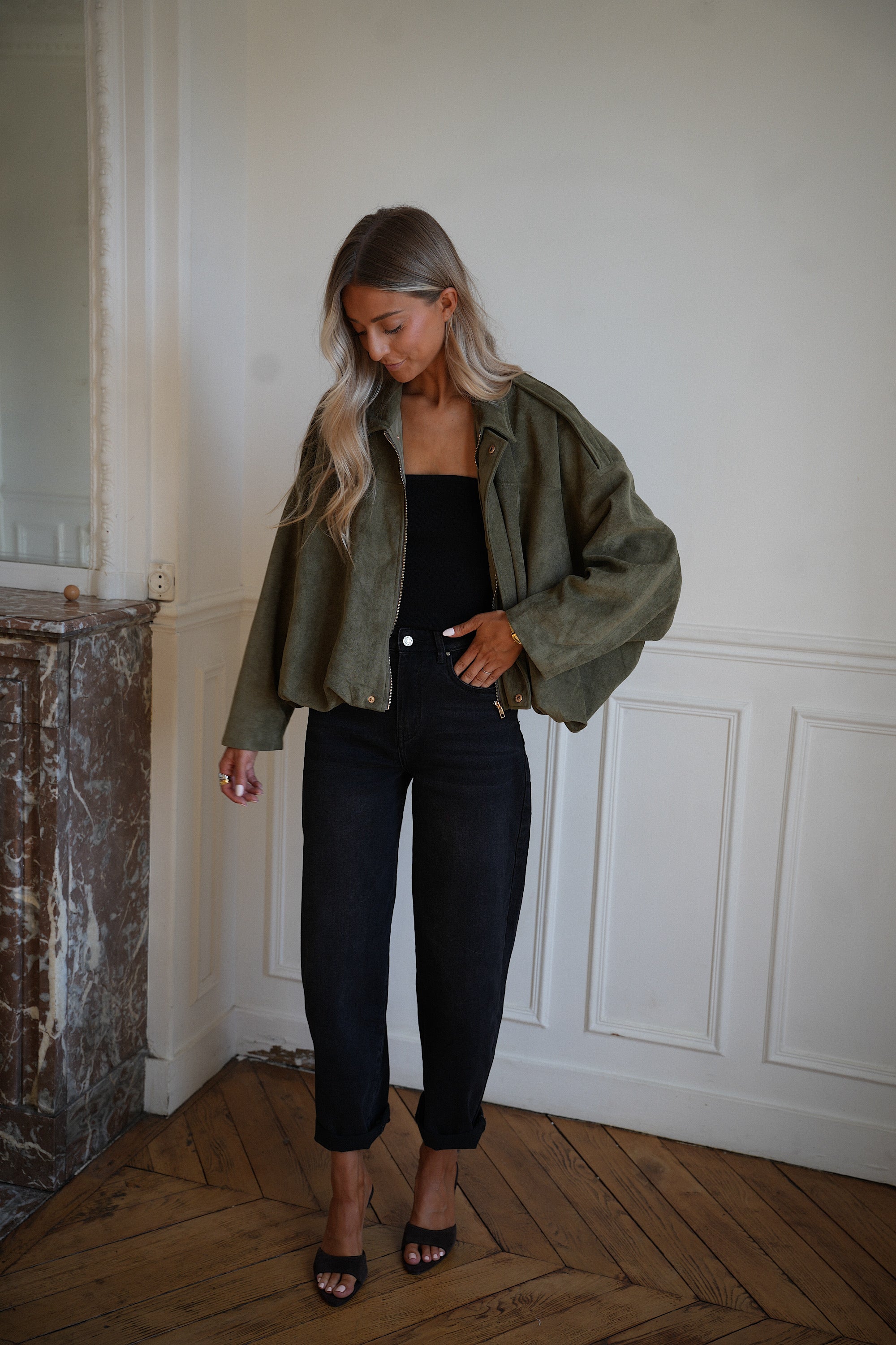 Delfine kaki - Veste suédée