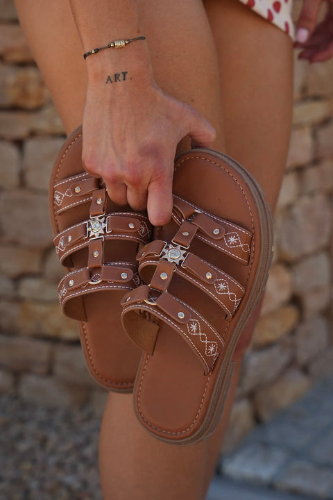 Alycia camel - Mules brodées