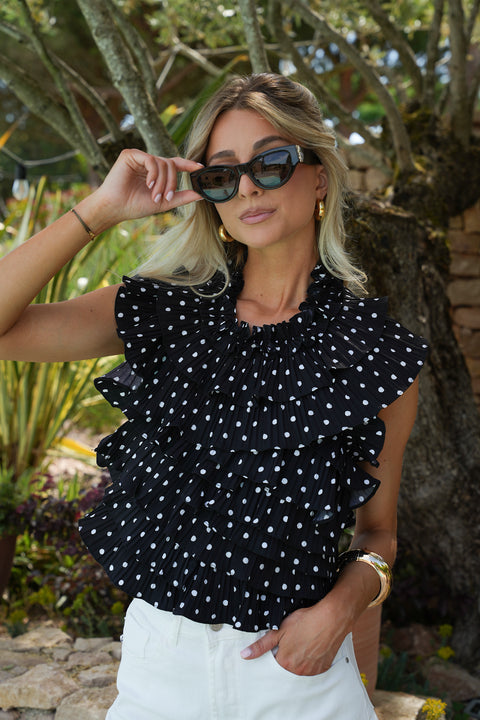 Jade noire - Blouse à pois