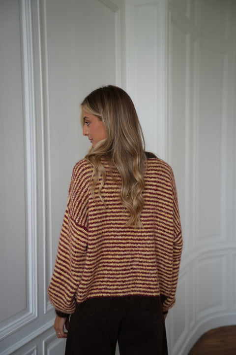 Bonny jaune/chocolat - Pull rayé