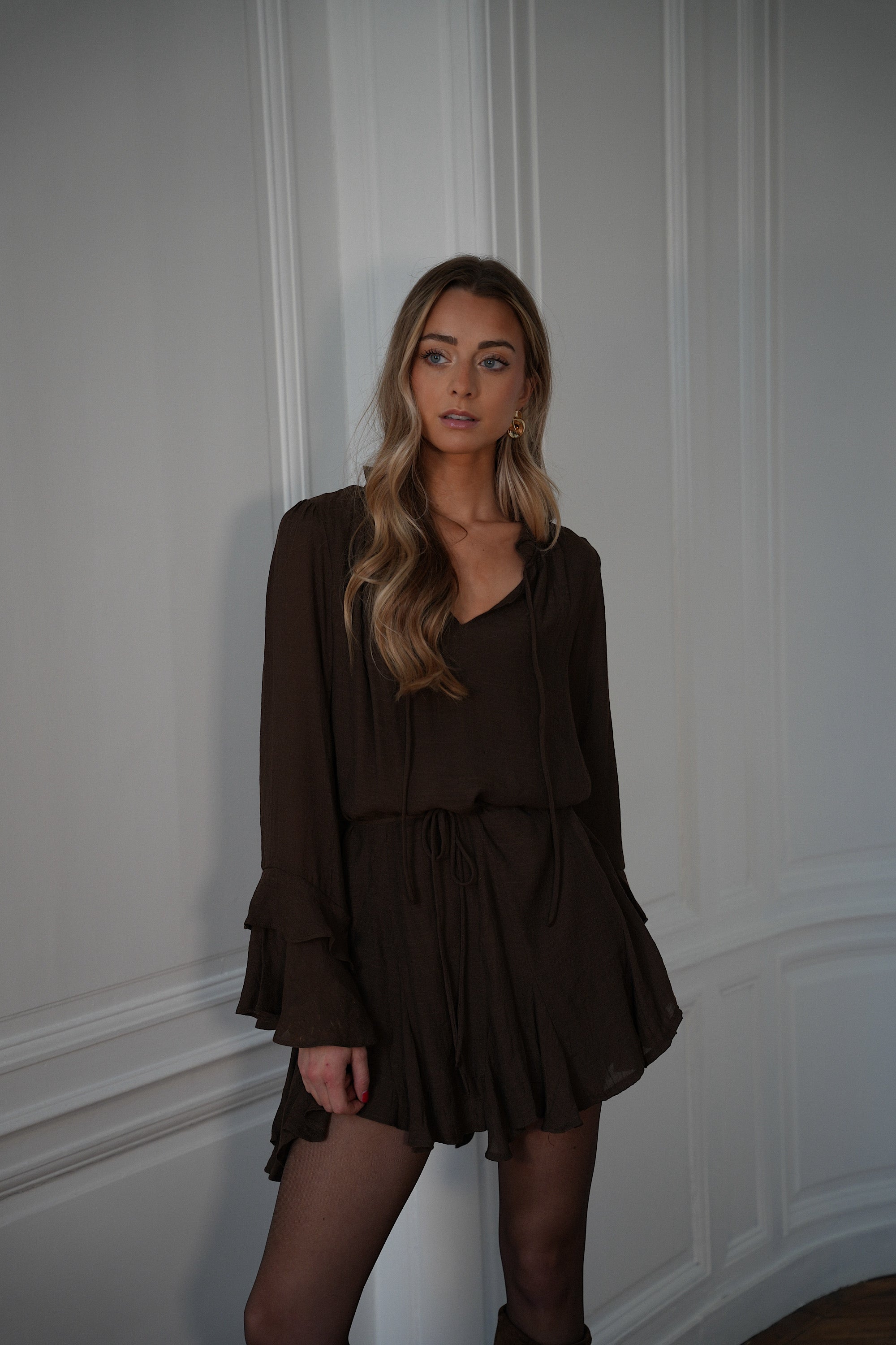 Edda chocolat - Robe volantée