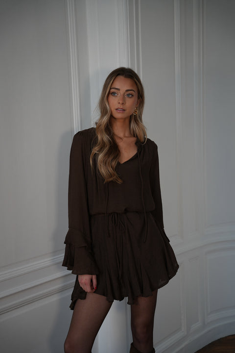 Edda chocolat - Robe volantée