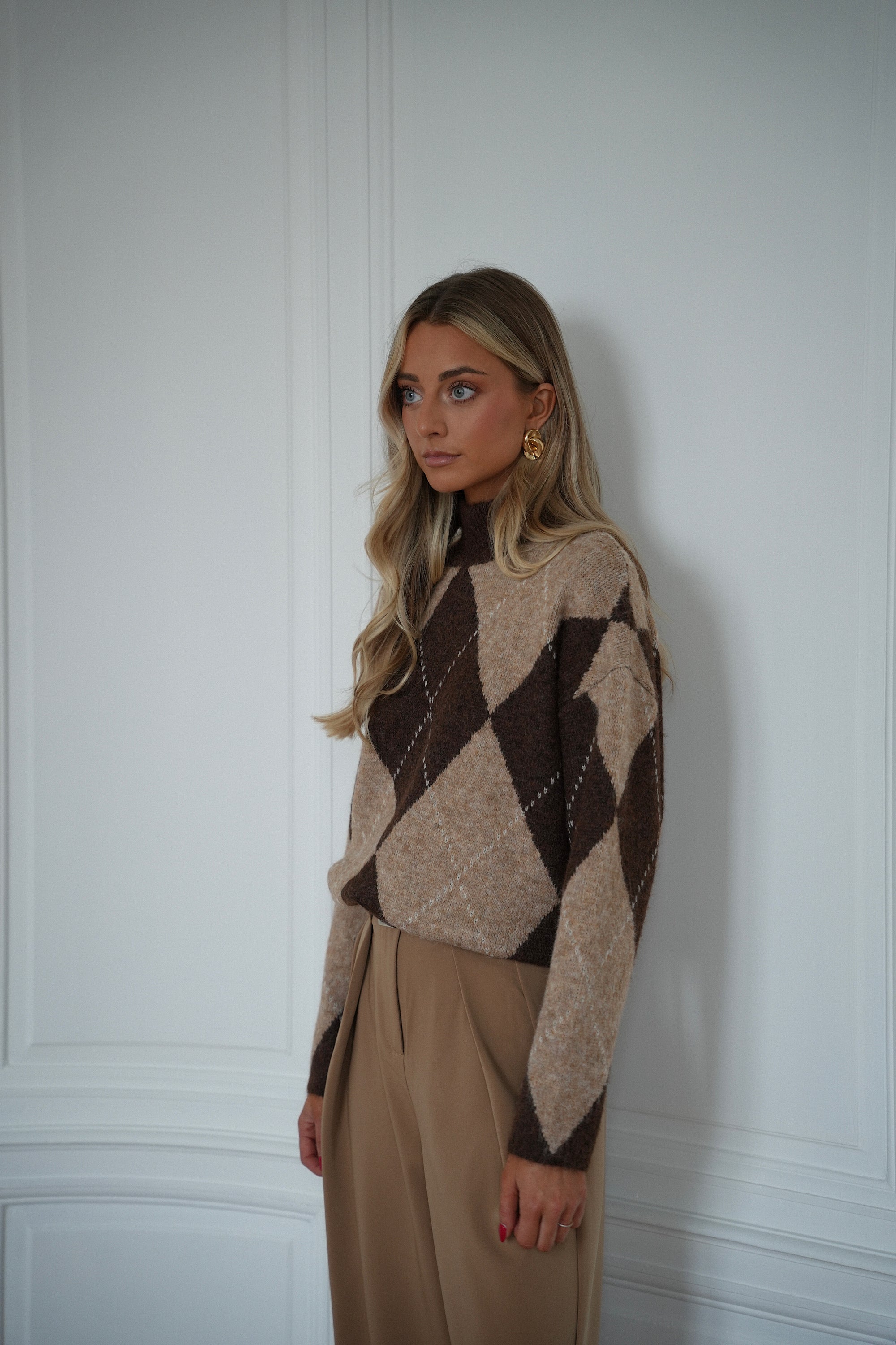 Sabrina chocolat - Pull losanges