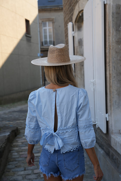 Cathy bleue - Blouse brodée