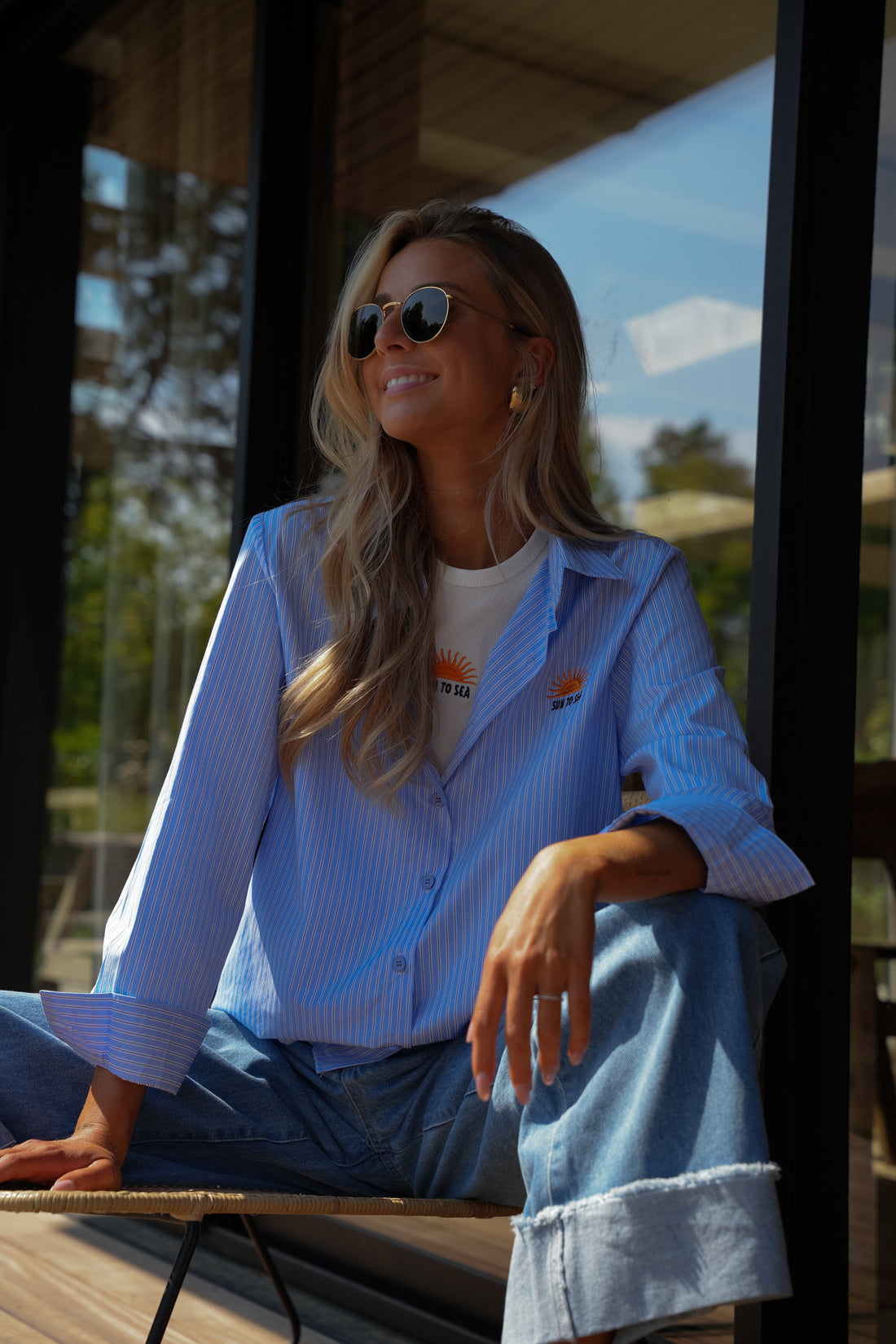 Clover bleu - Chemise/top brodés
