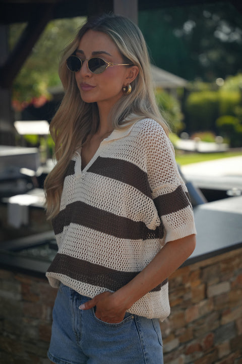 Norma écrue/taupe - Blouse crochet