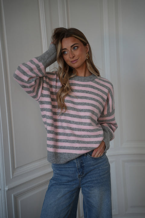 Ariane gris/rose - Pull rayé