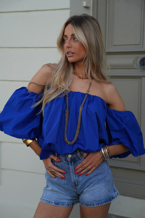 Nao bleu roi - Blouse col bardot