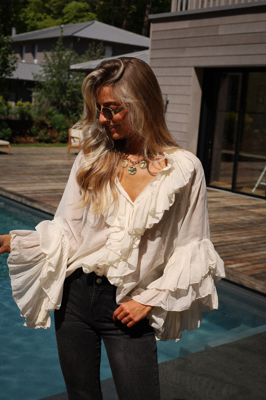 Roman écrue - Blouse volantée