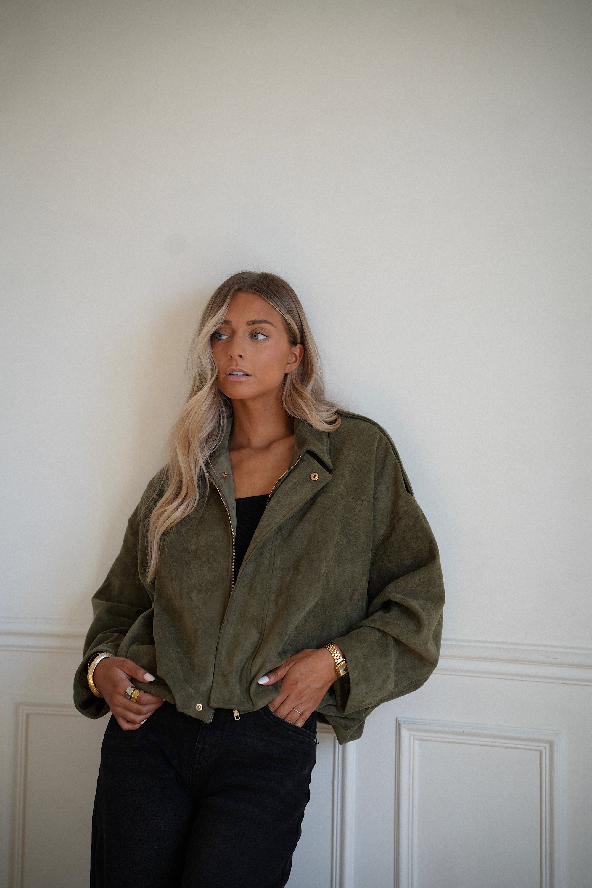 Delfine kaki - Veste suédée