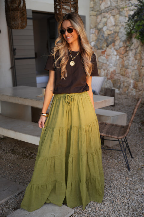 Chloé olive - Jupe longue