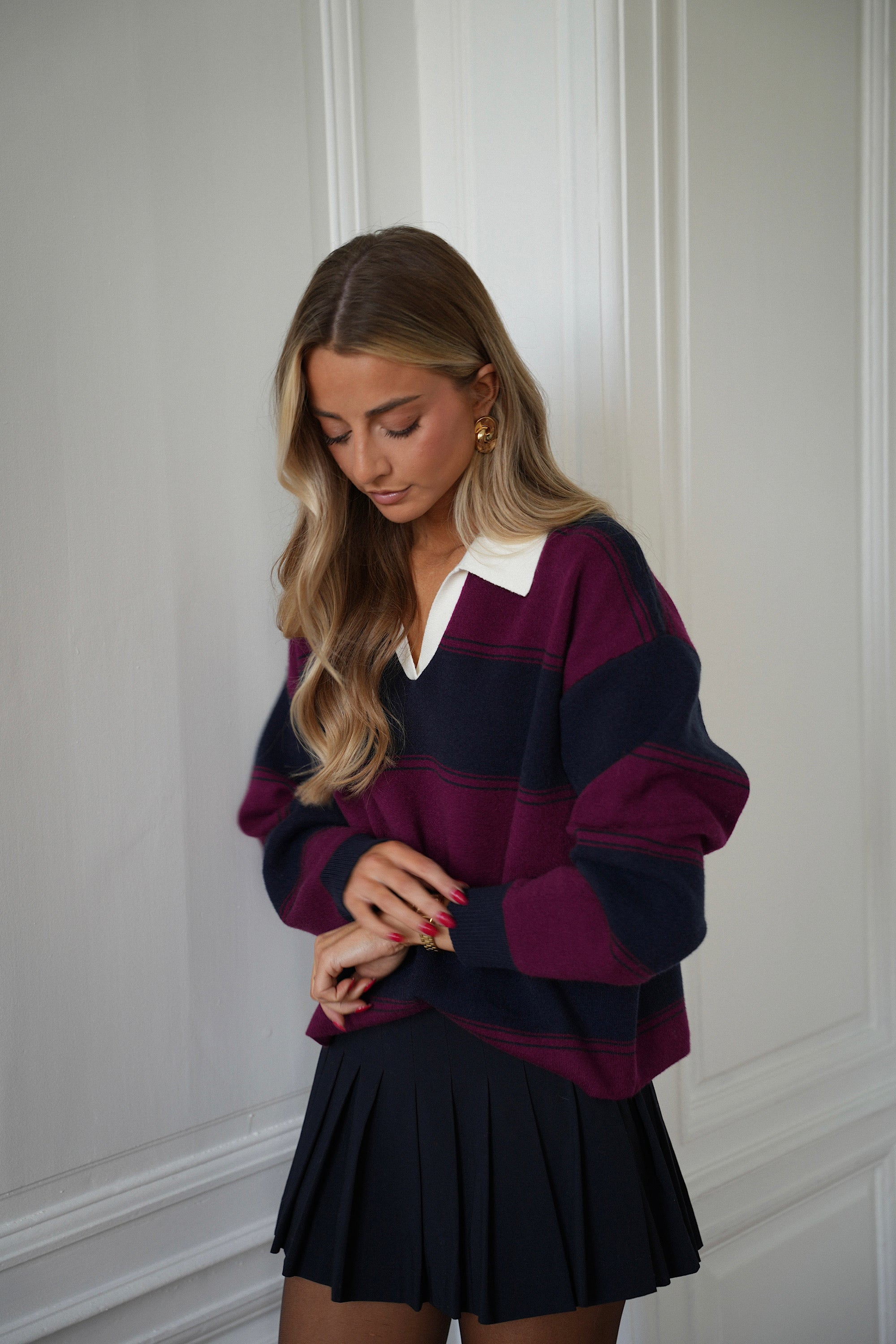 Monika marine/bordeaux - Pull rayé