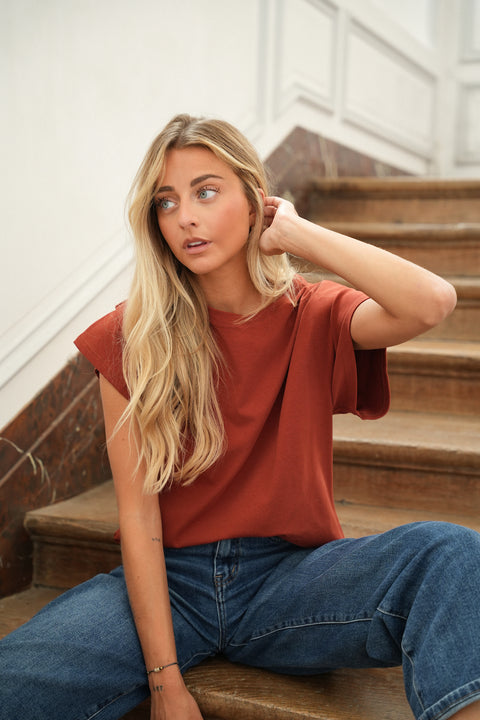 Lizo terracotta - T-shirt col rond